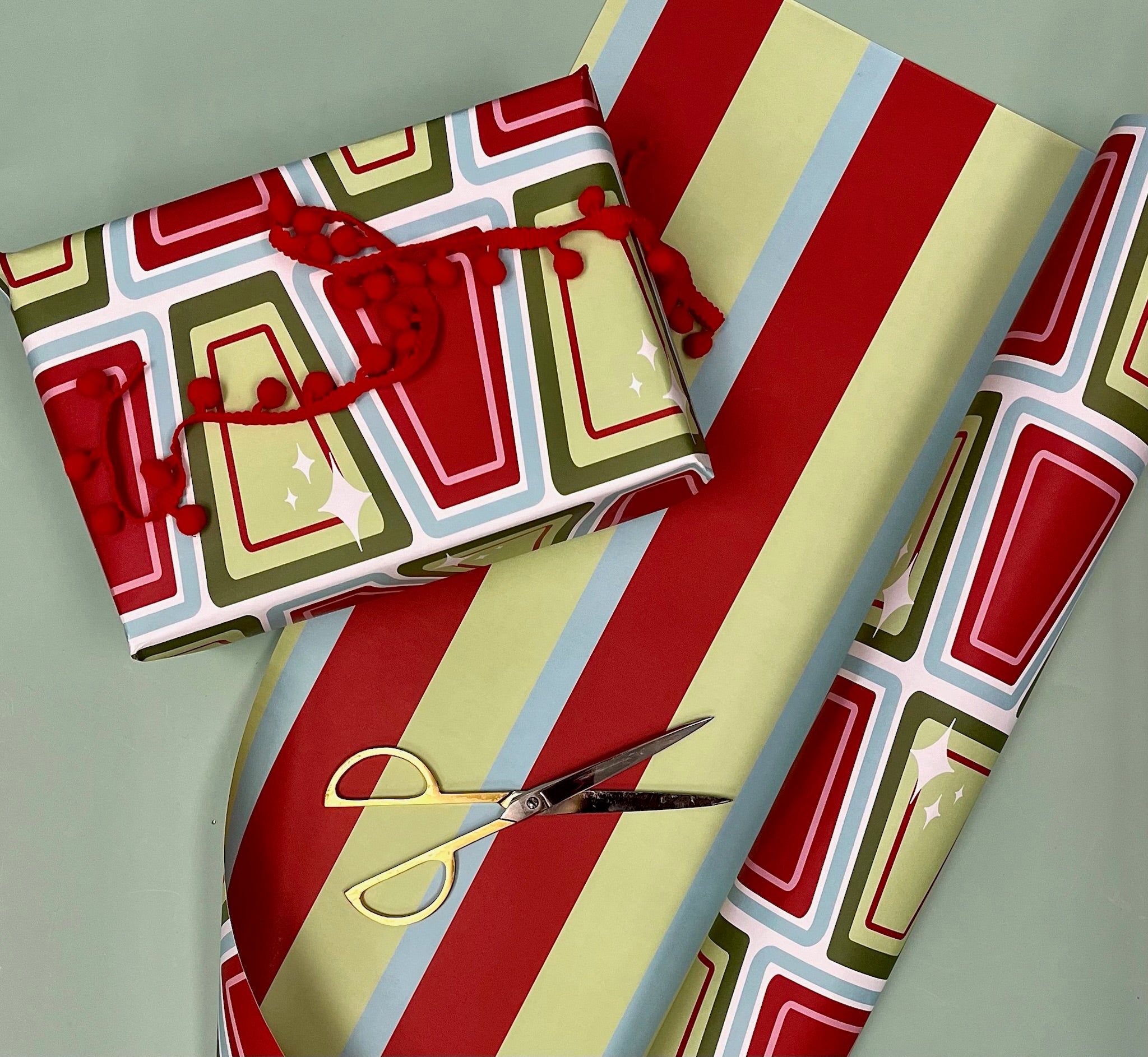 Star Trio Geometric Holiday Double Sided Gift Wrap Set of 2