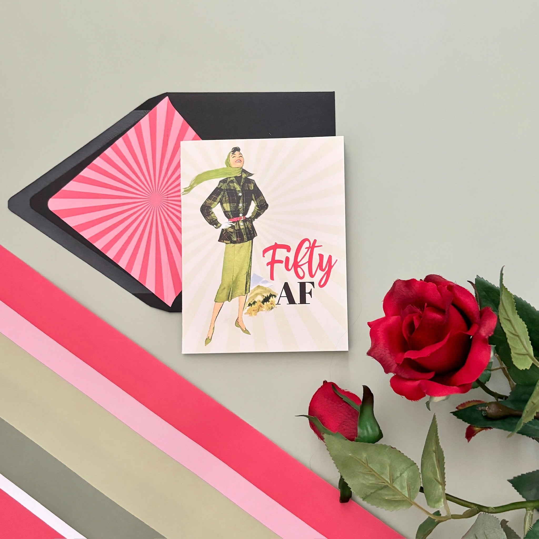 Fifty AF Mid Century Modern Woman Funny 50th Birthday Greeting Card