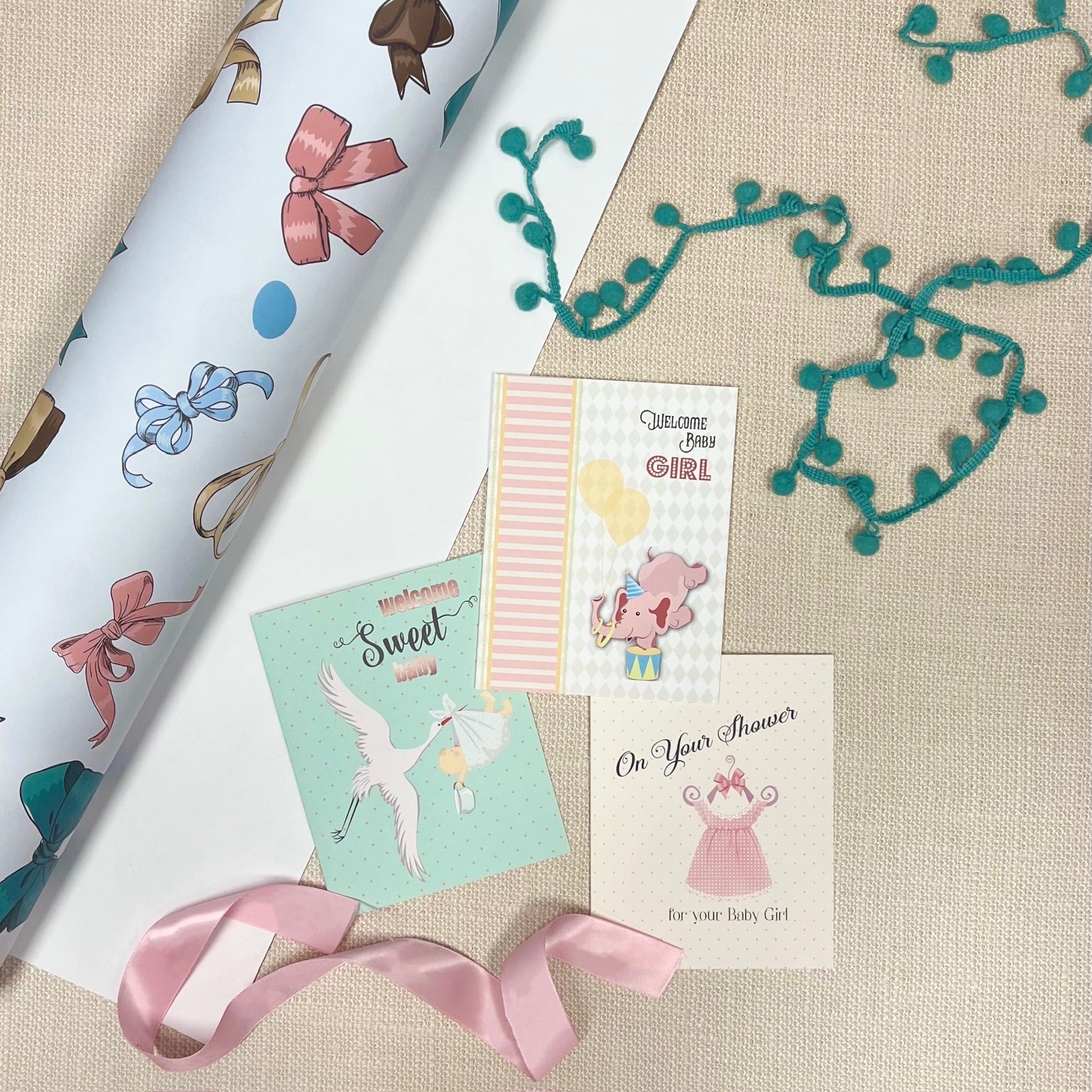 Vintage Pink Dress Baby Girl Shower Greeting Card
