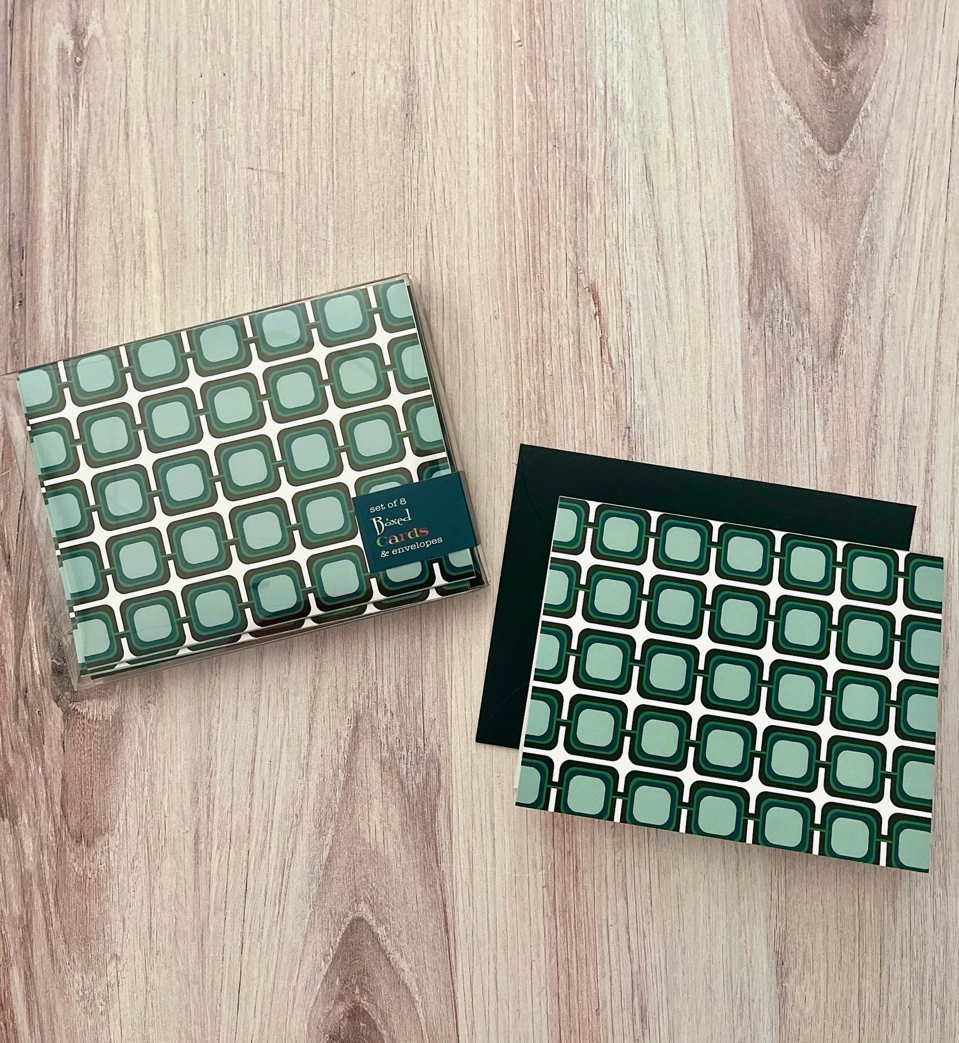 Blue Retro Squares Mid Century Modern Notecard Boxed Set