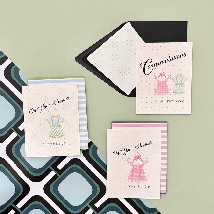 Vintage Baby Clothes Unisex Boy Girl Twins Shower Card