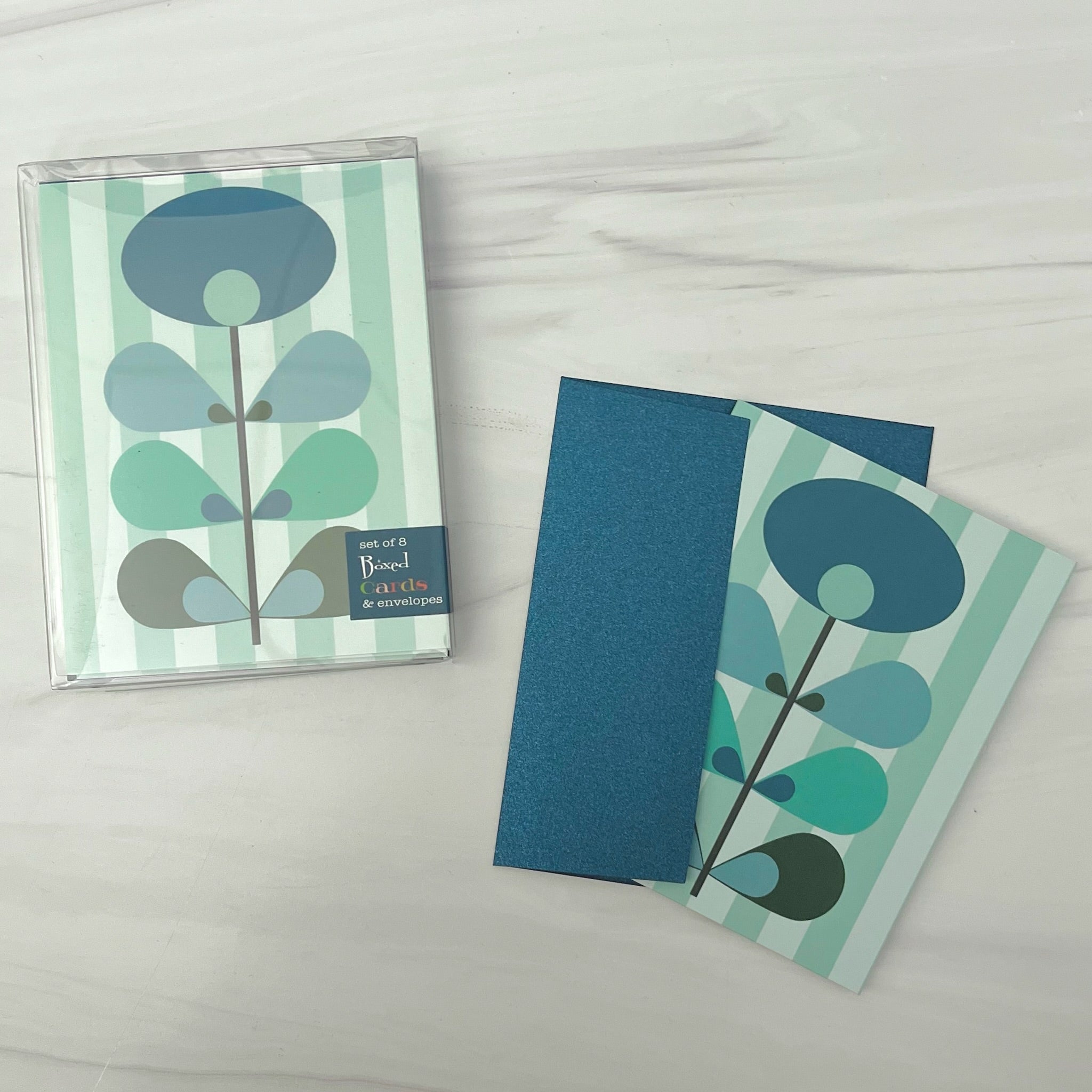 Blue Flower Mid Century Modern Matte Note Card Boxed Set