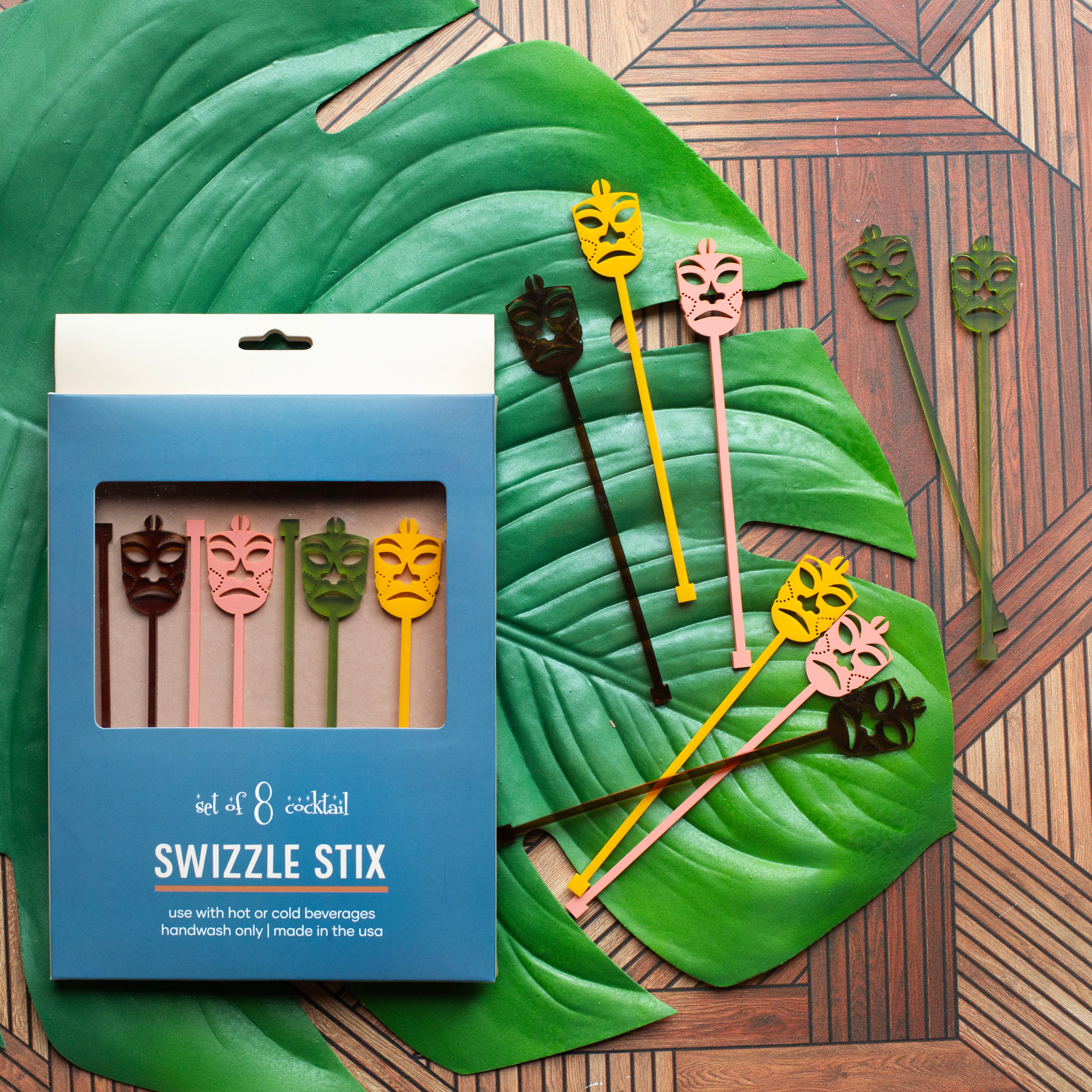 Tiki Mask Vintage Hawaii Acrylic Drink Stirrer Swizzle Stix