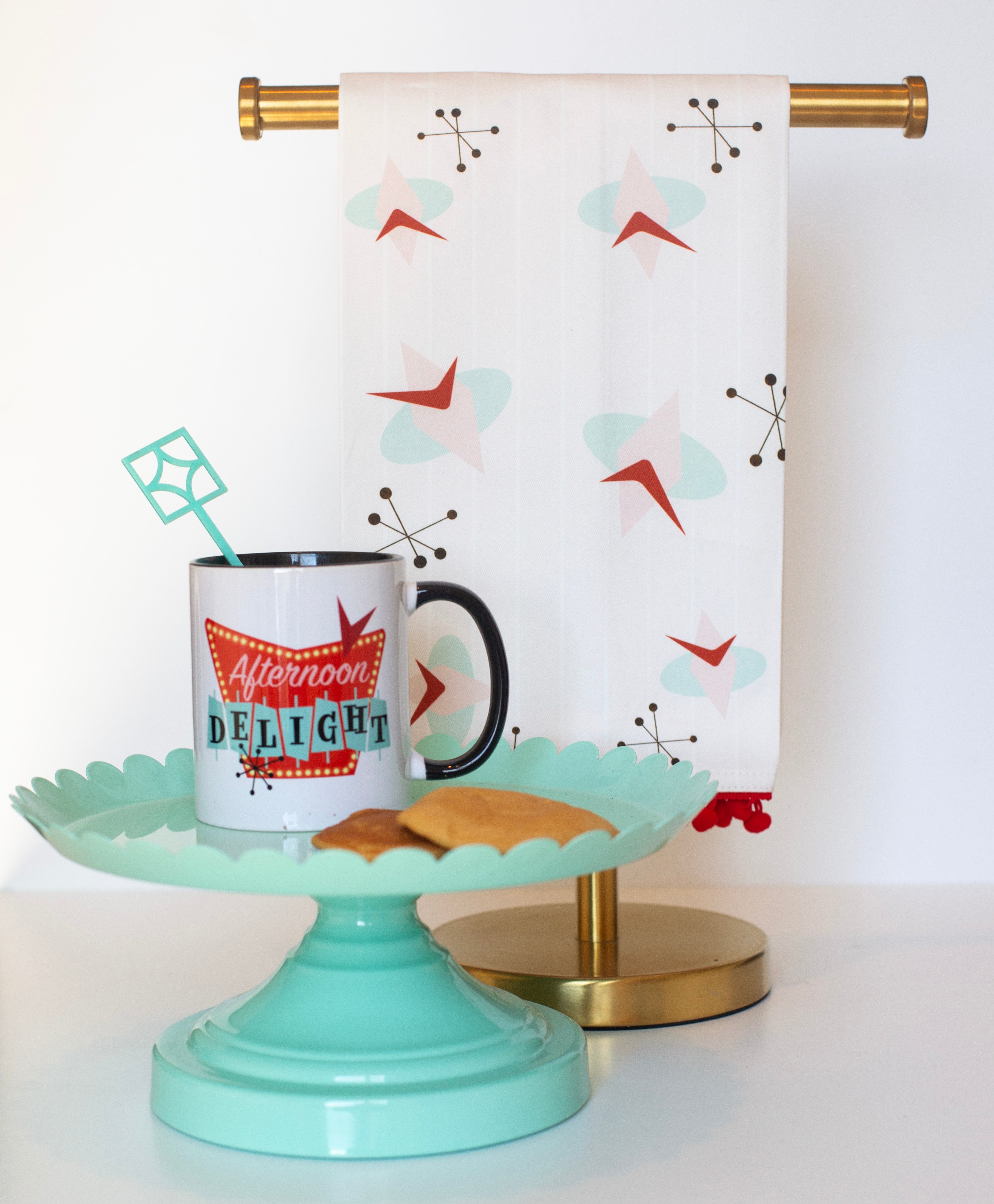 Atomic Retro Cosmic Tea Towel with Trim