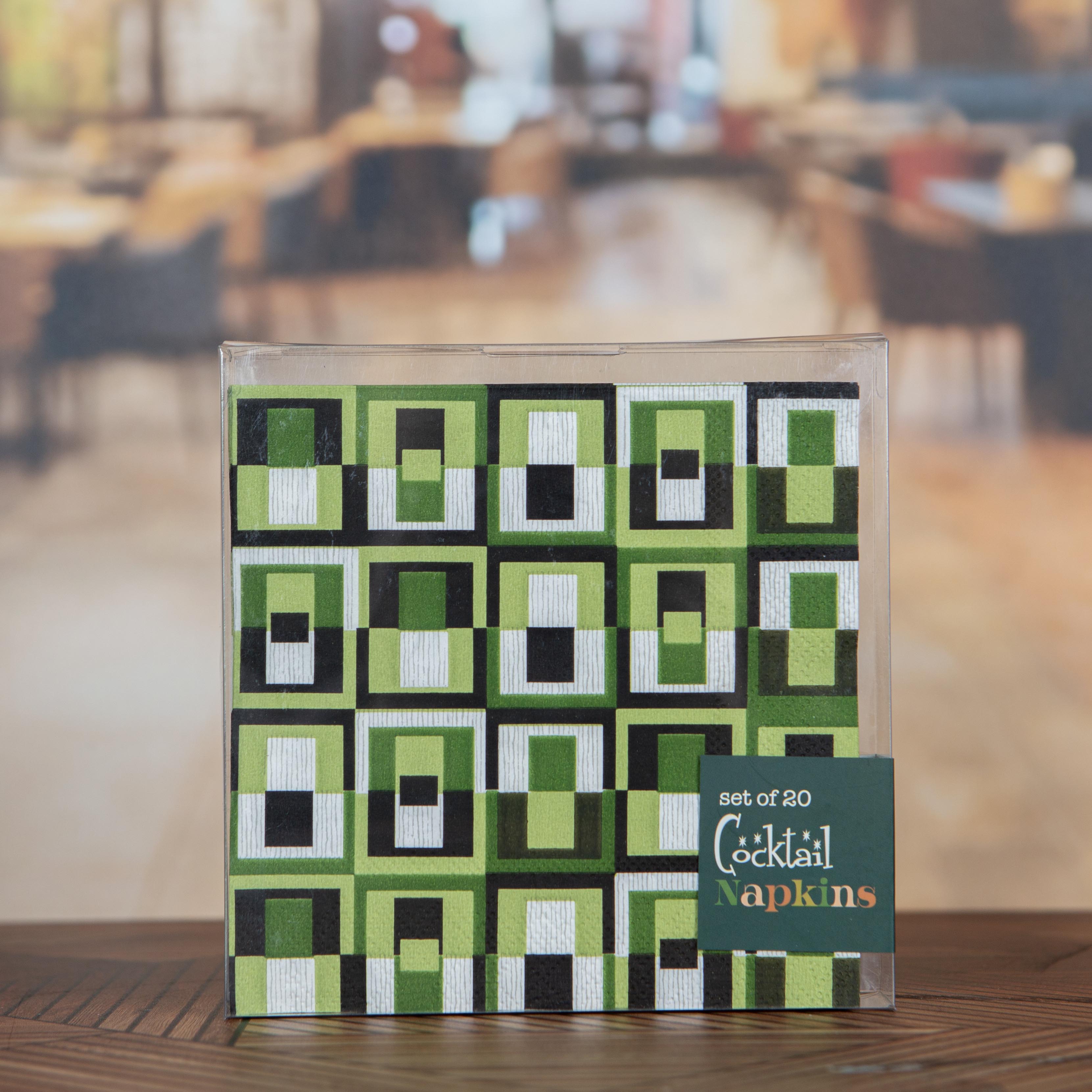 Green Square in Rectangle Mid Century Modern Cocktail Beverage Napkin