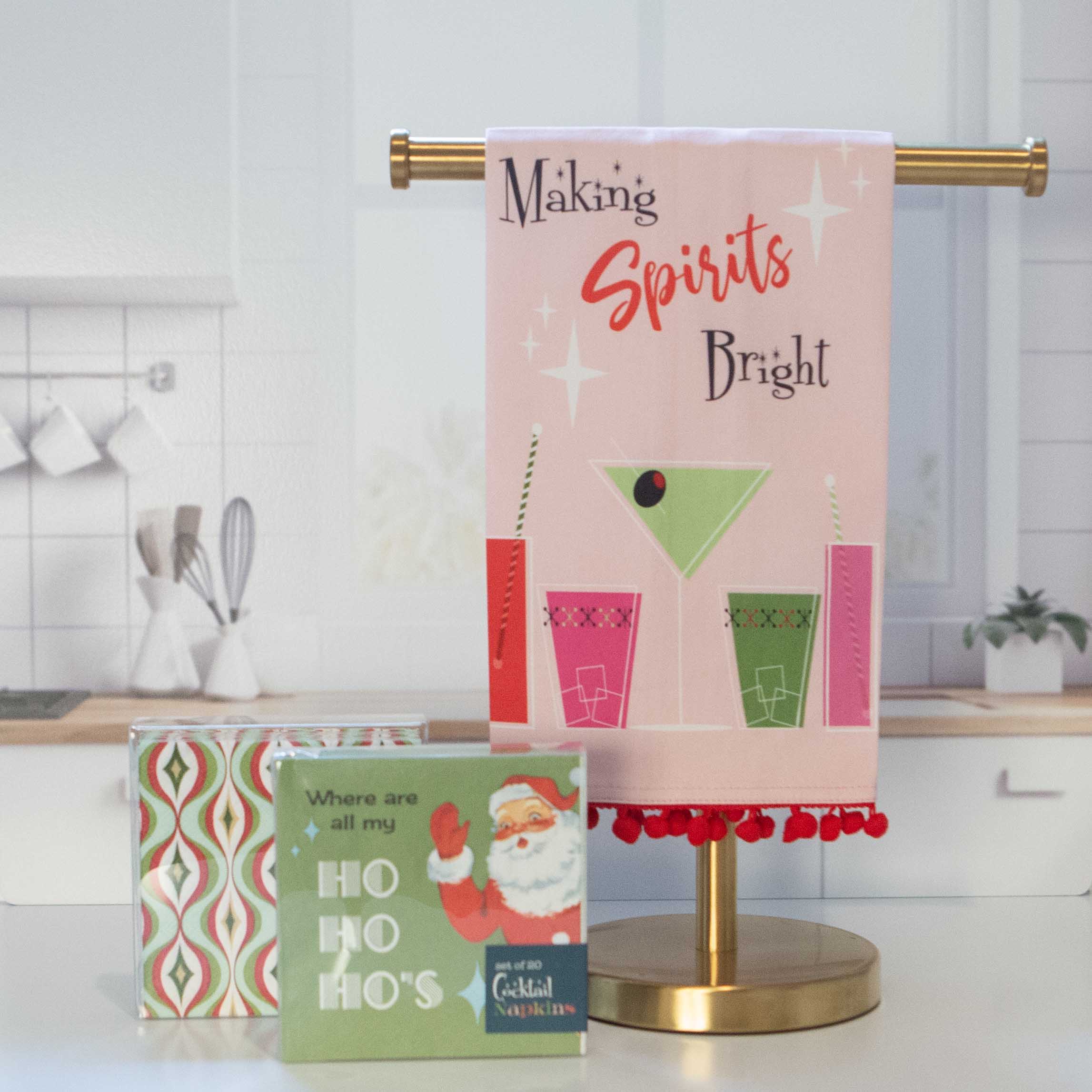 Making Spirits Bright Holiday Tea Towel with Trim