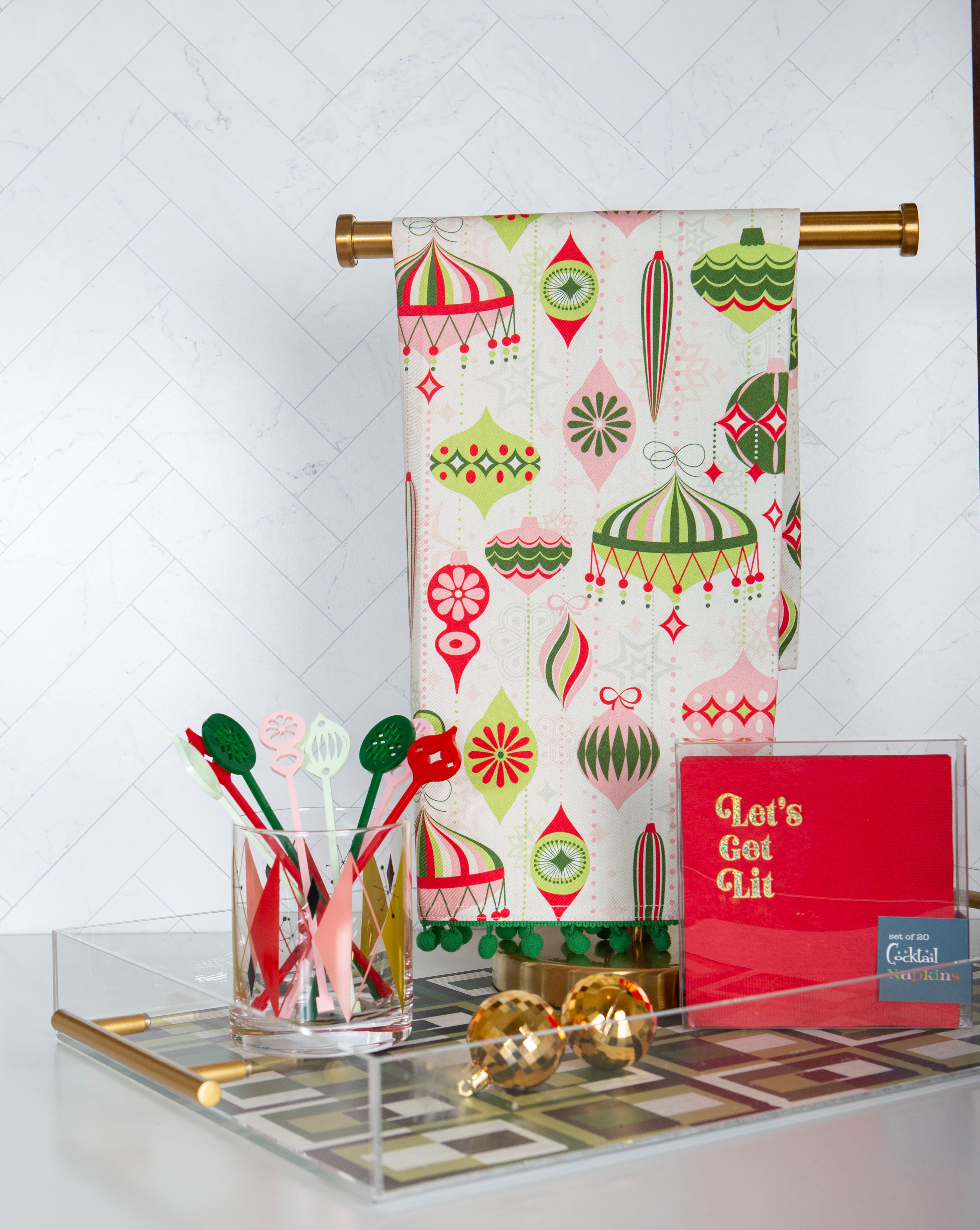 Making Spirits Bright Holiday Tea Towel with Trim