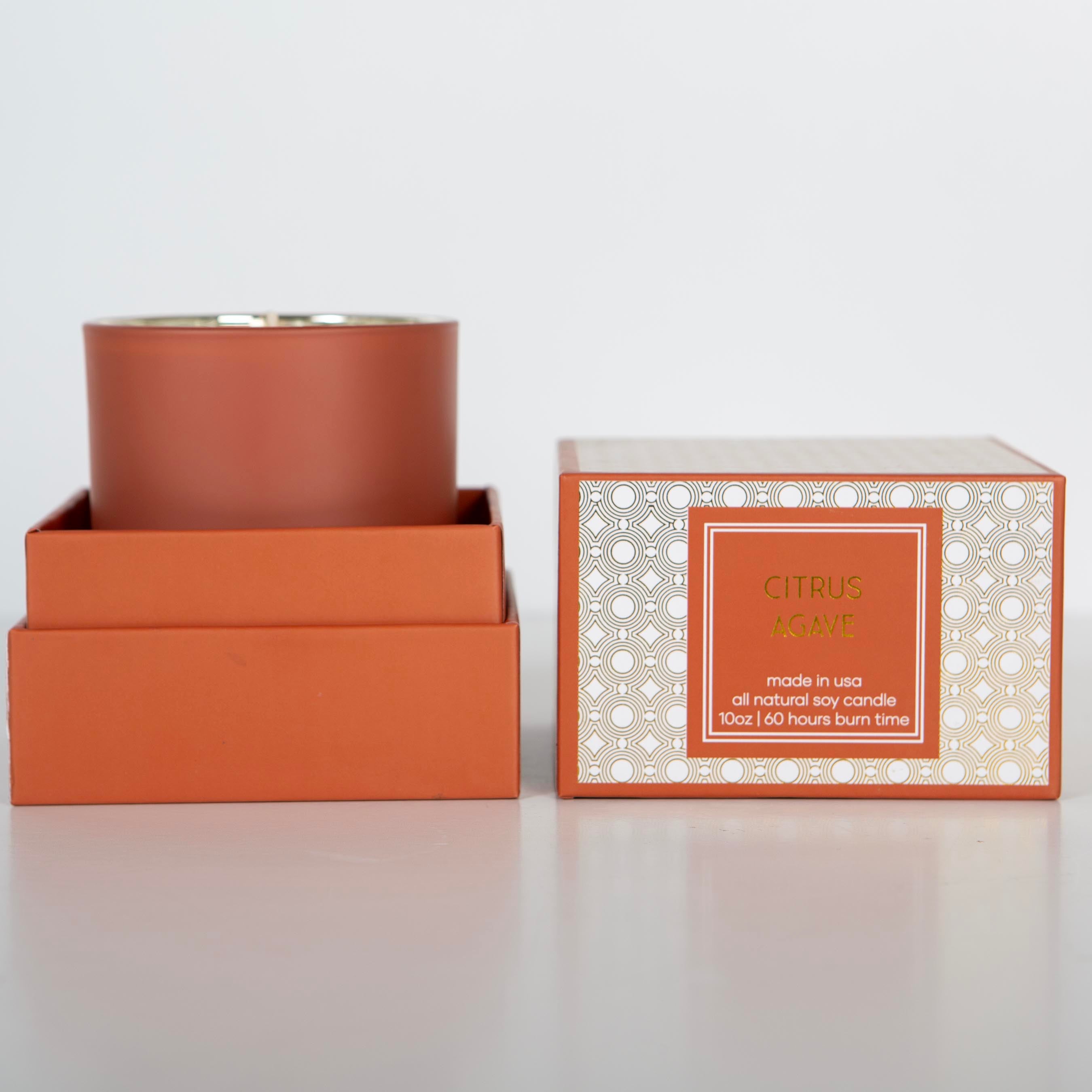 Orange Citrus Agave Mid Century Modern Gold Foil Boxed Candle