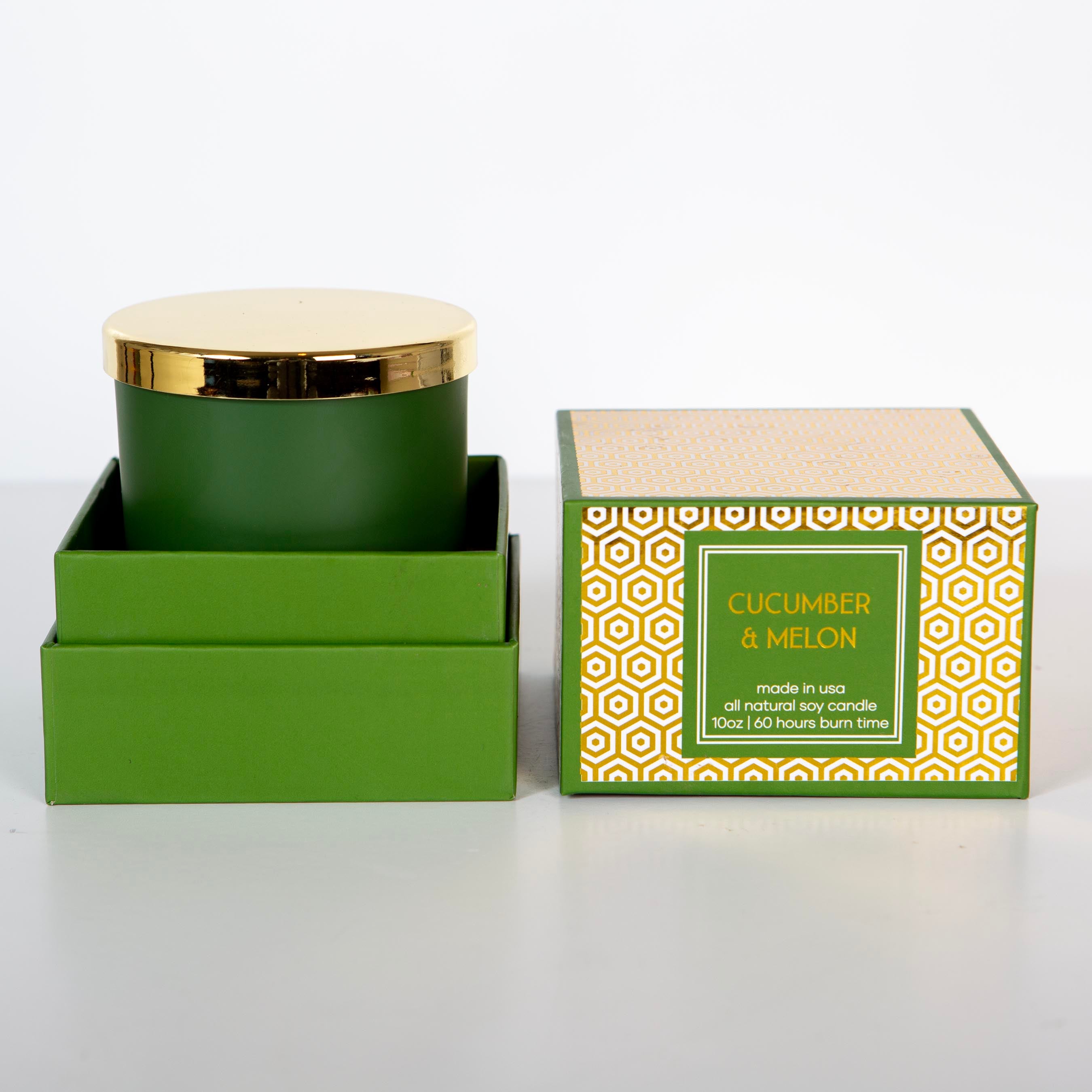 Green Cucumber Melon Mid Century Gold Foil Boxed Candle