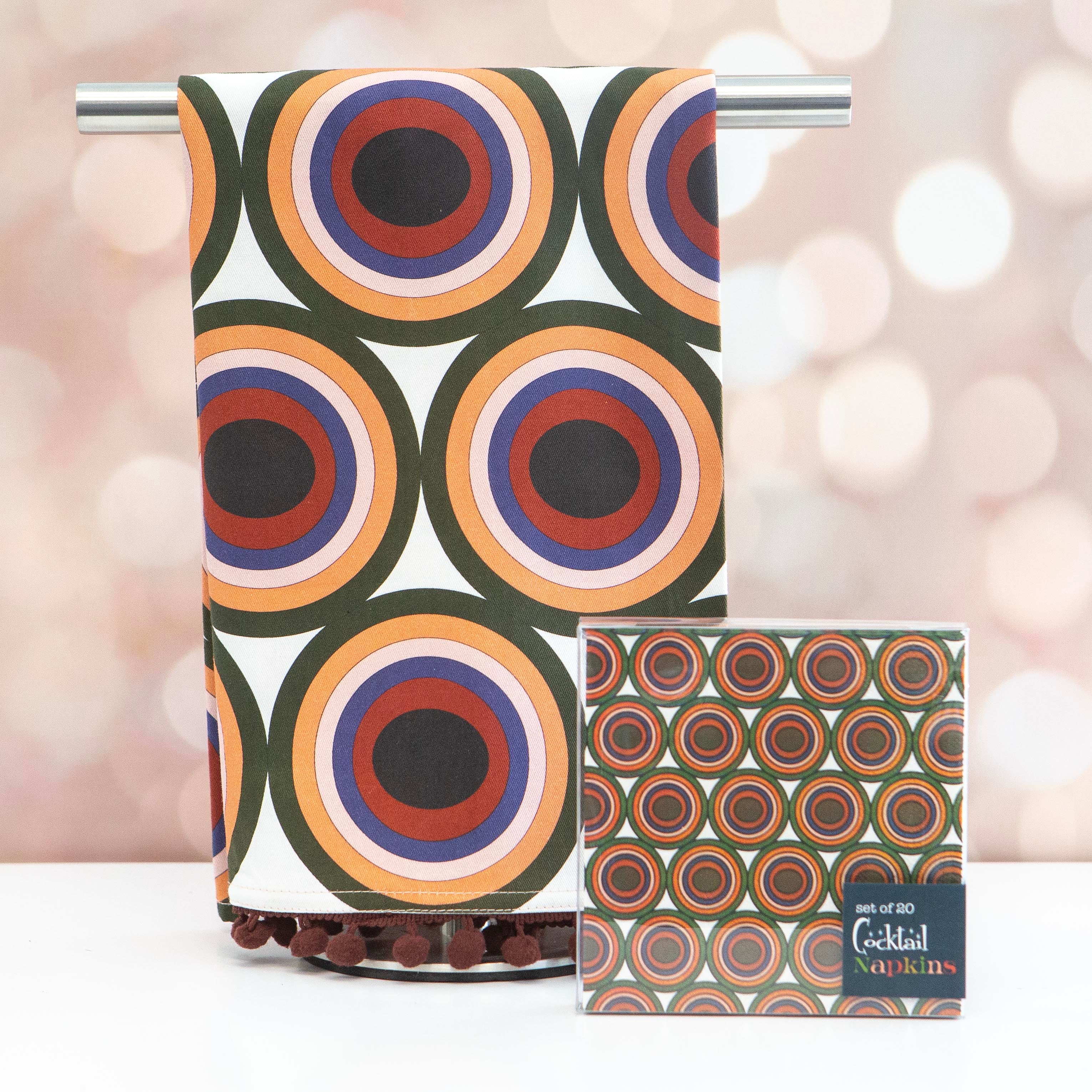Circle Pyramid Mid Century Geometric Tea Towel with Trim