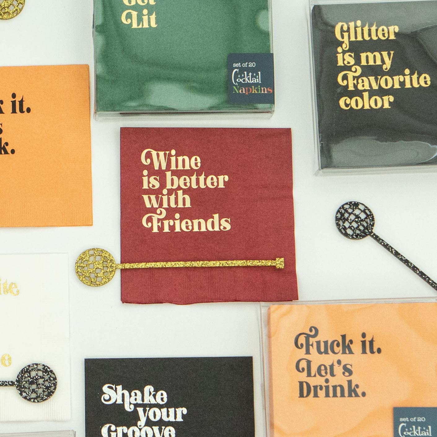 Wine is Better With Friends Gold Foil Cocktail Beverage Napkin