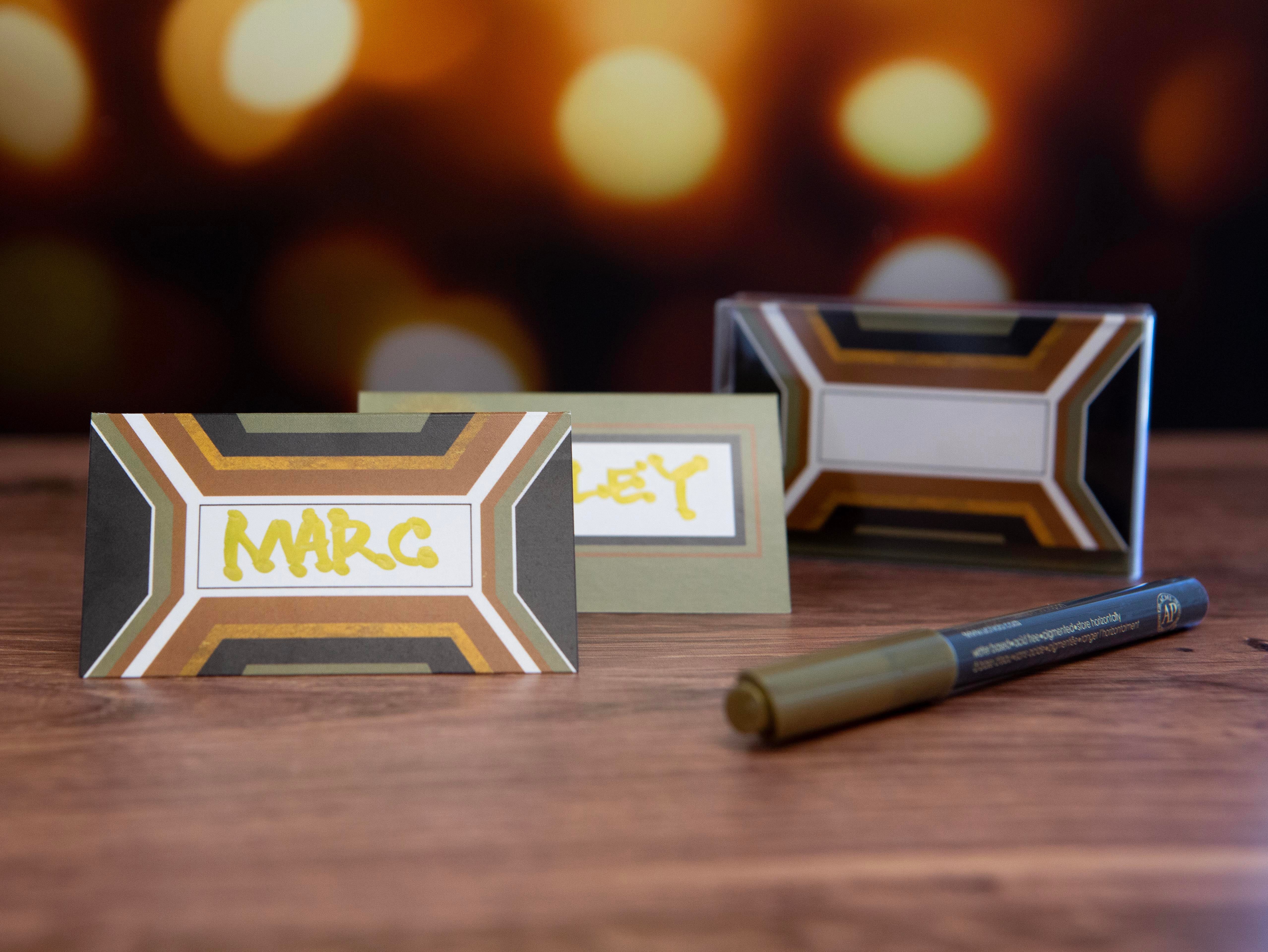 Hexagon and Star Double Sided Mid Century Modern Place Cards