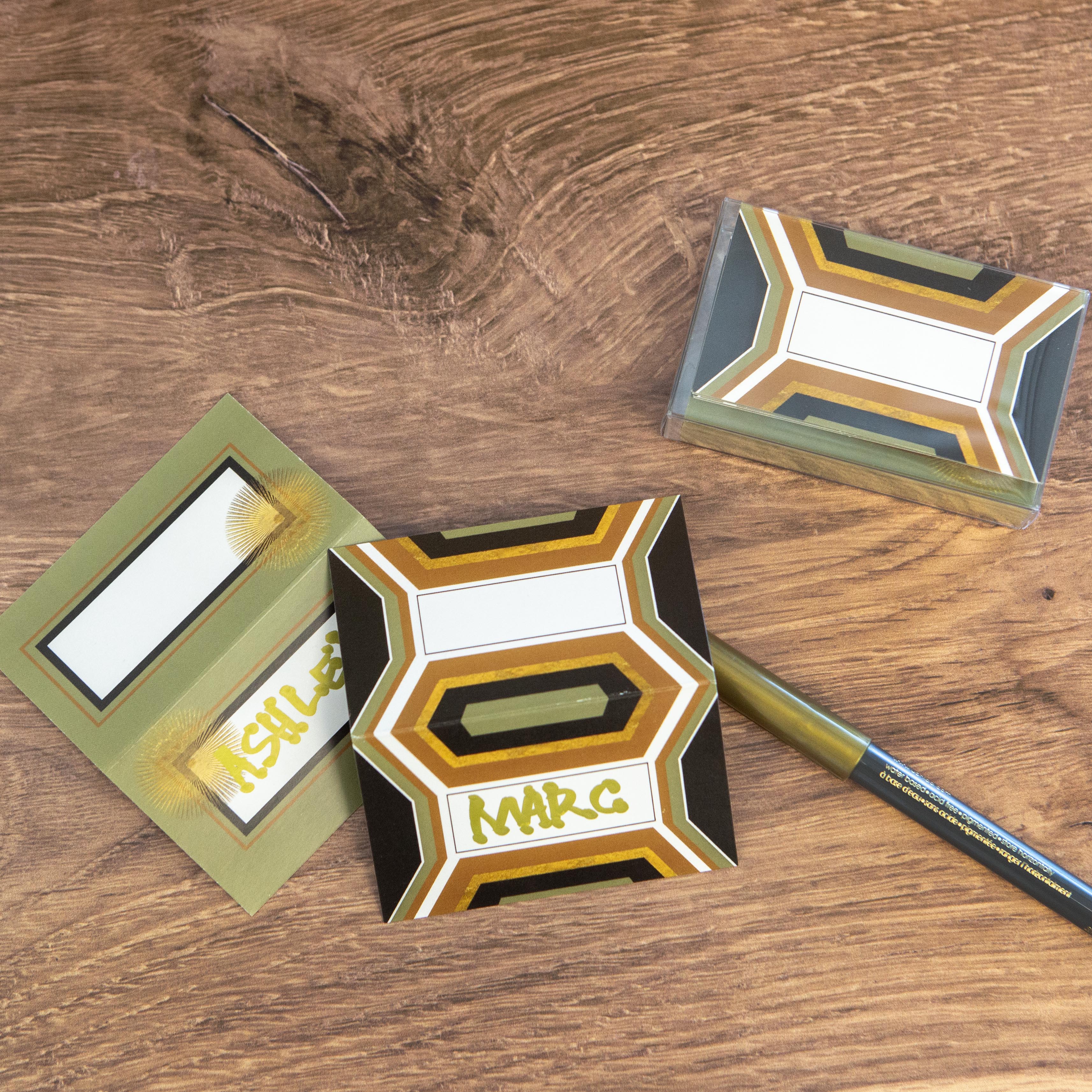 Hexagon and Star Double Sided Mid Century Modern Place Cards