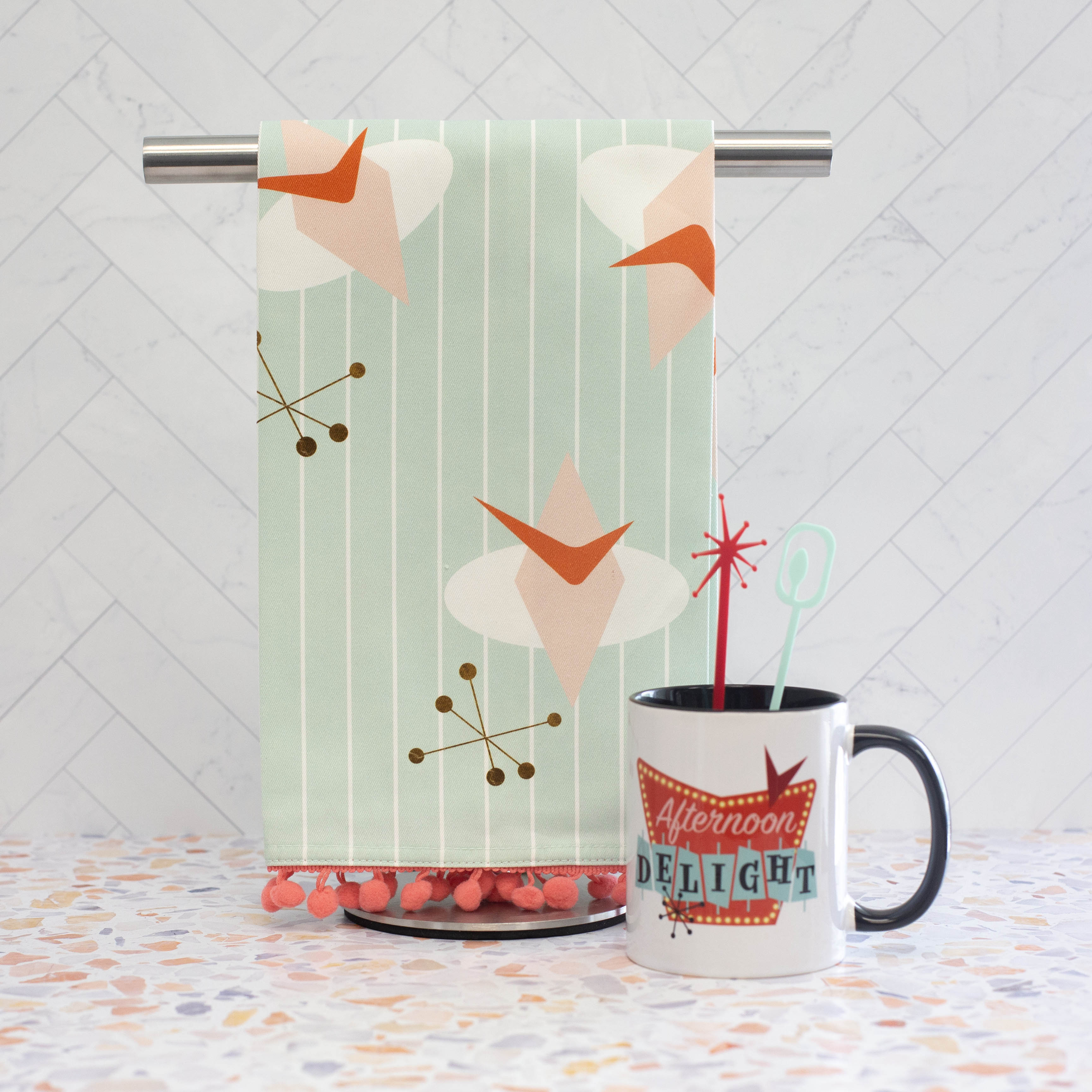 Retro Atomic Cosmic Aqua Stripe Notecard