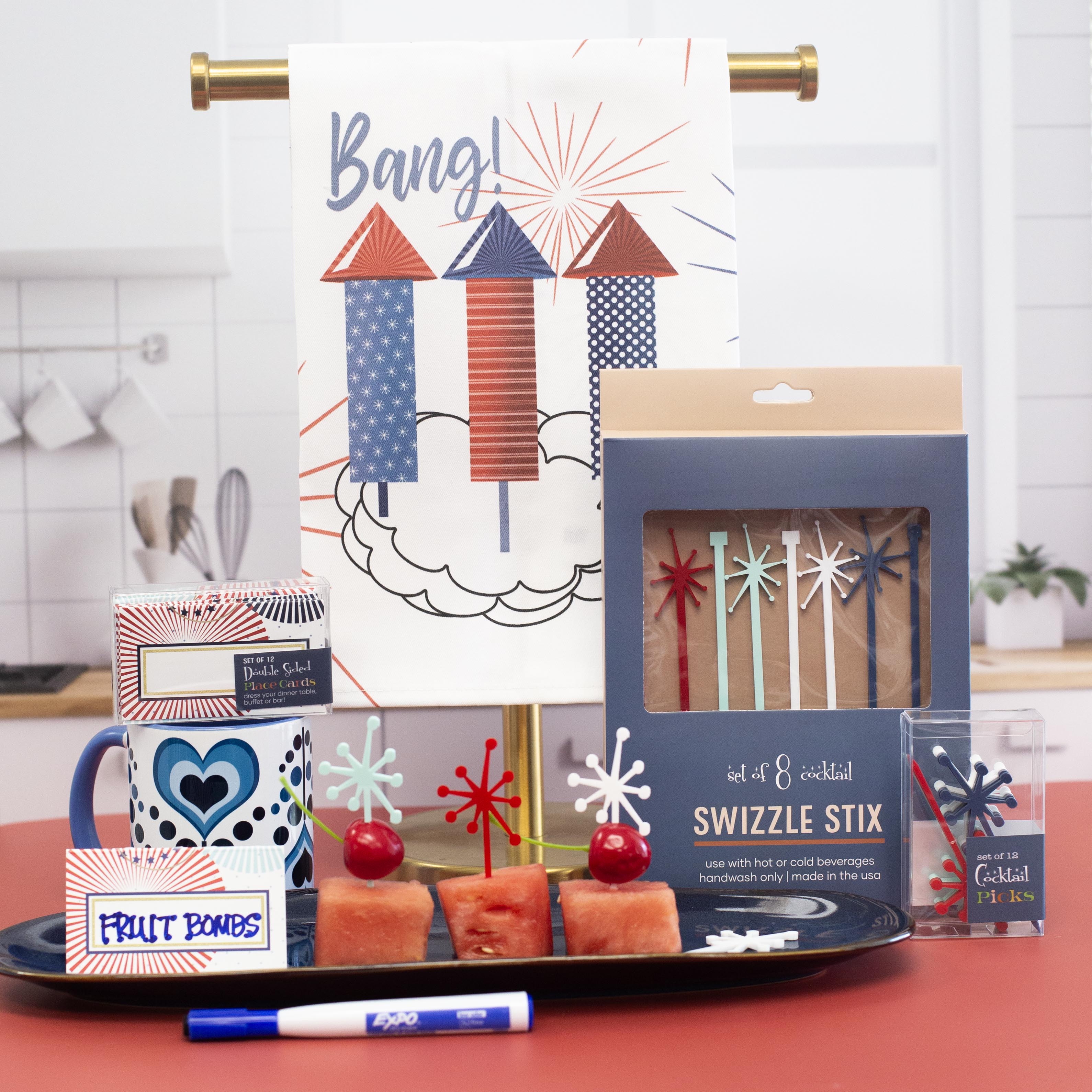 Retro Starburst Patriotic Double Sided Place Cards