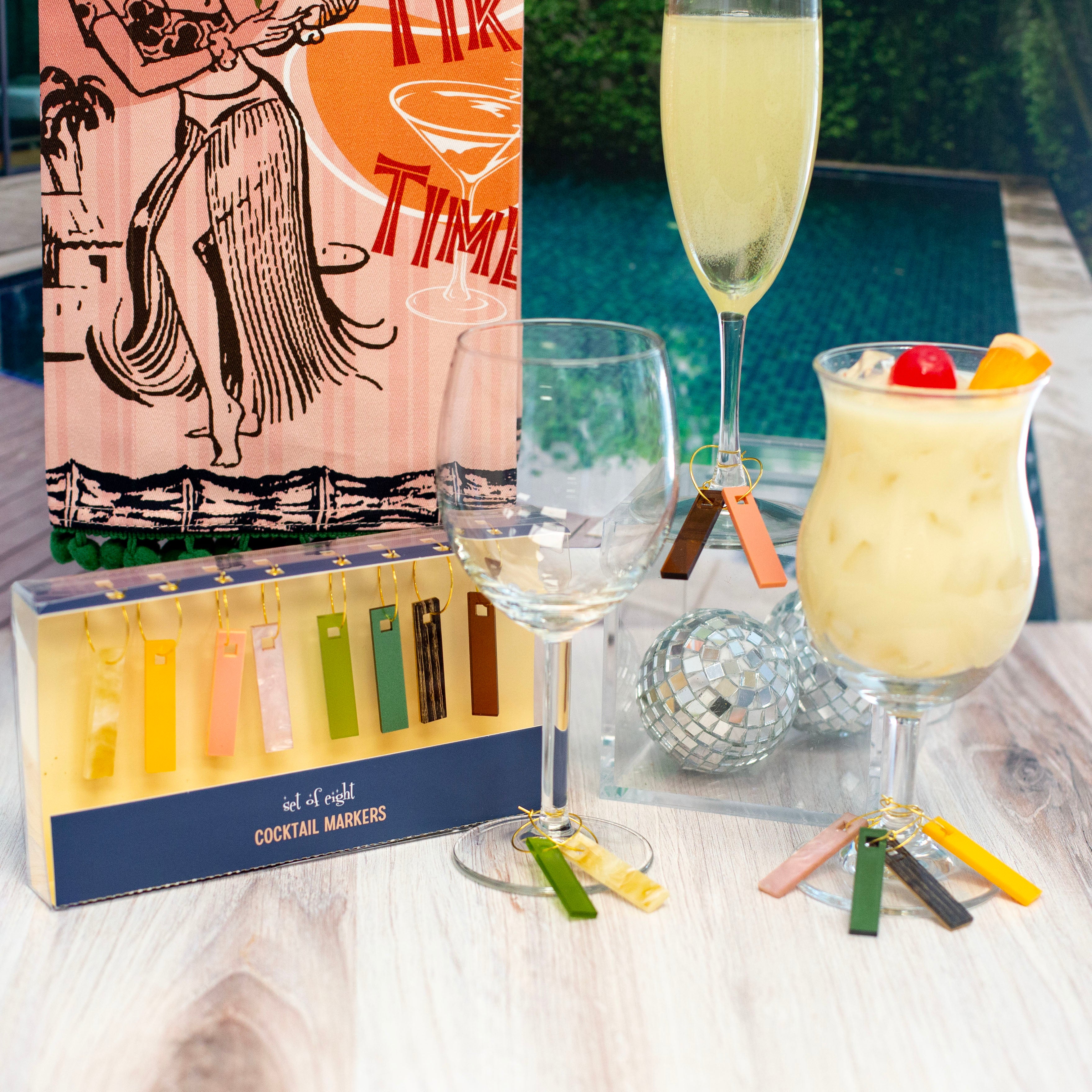 Hawaiian Summer Acrylic Cocktail Marker Wine Charms