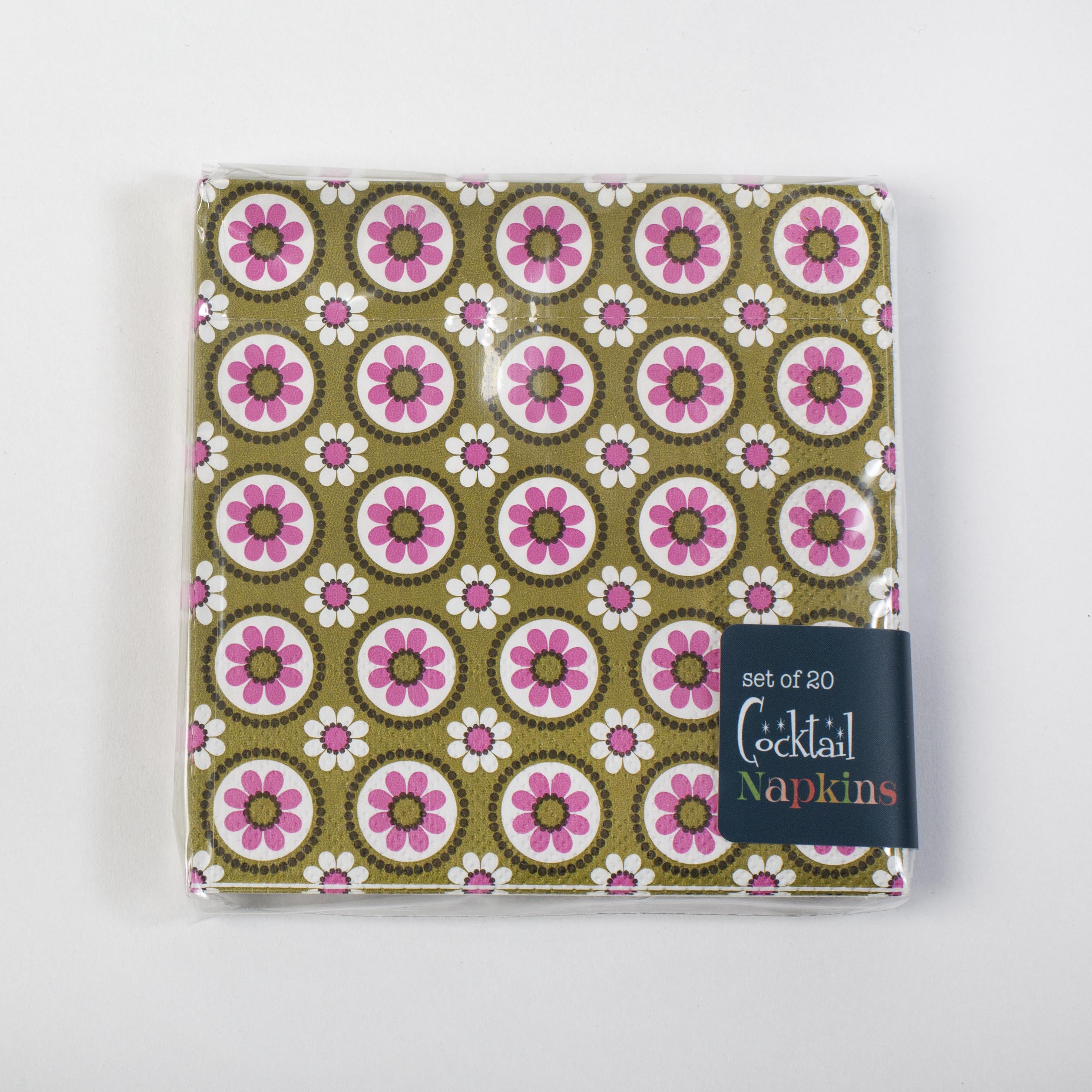 Retro Groovy Floral Pink and Green Cocktail Beverage Napkin