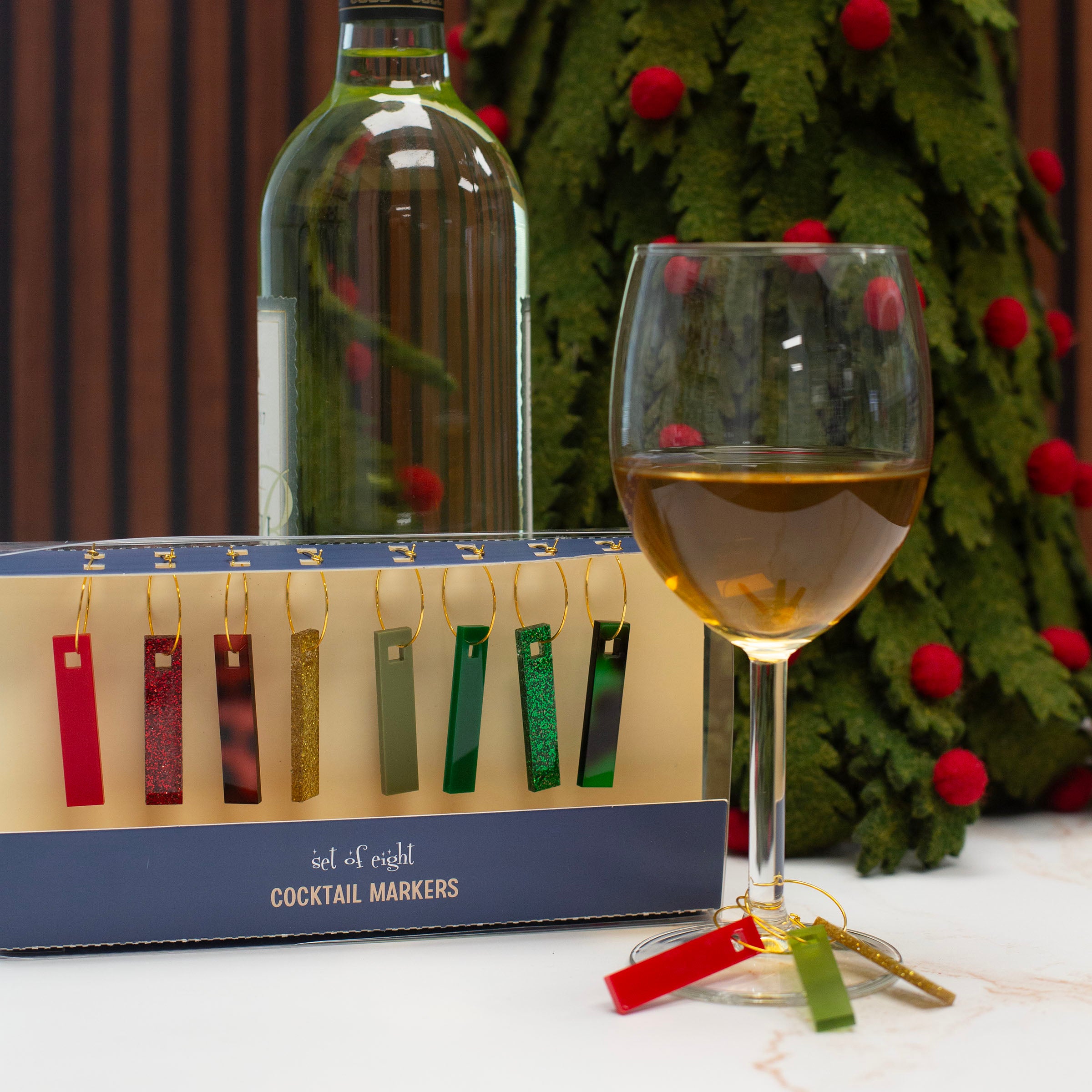 Red Gold and Green Holiday Acrylic Wine Charms