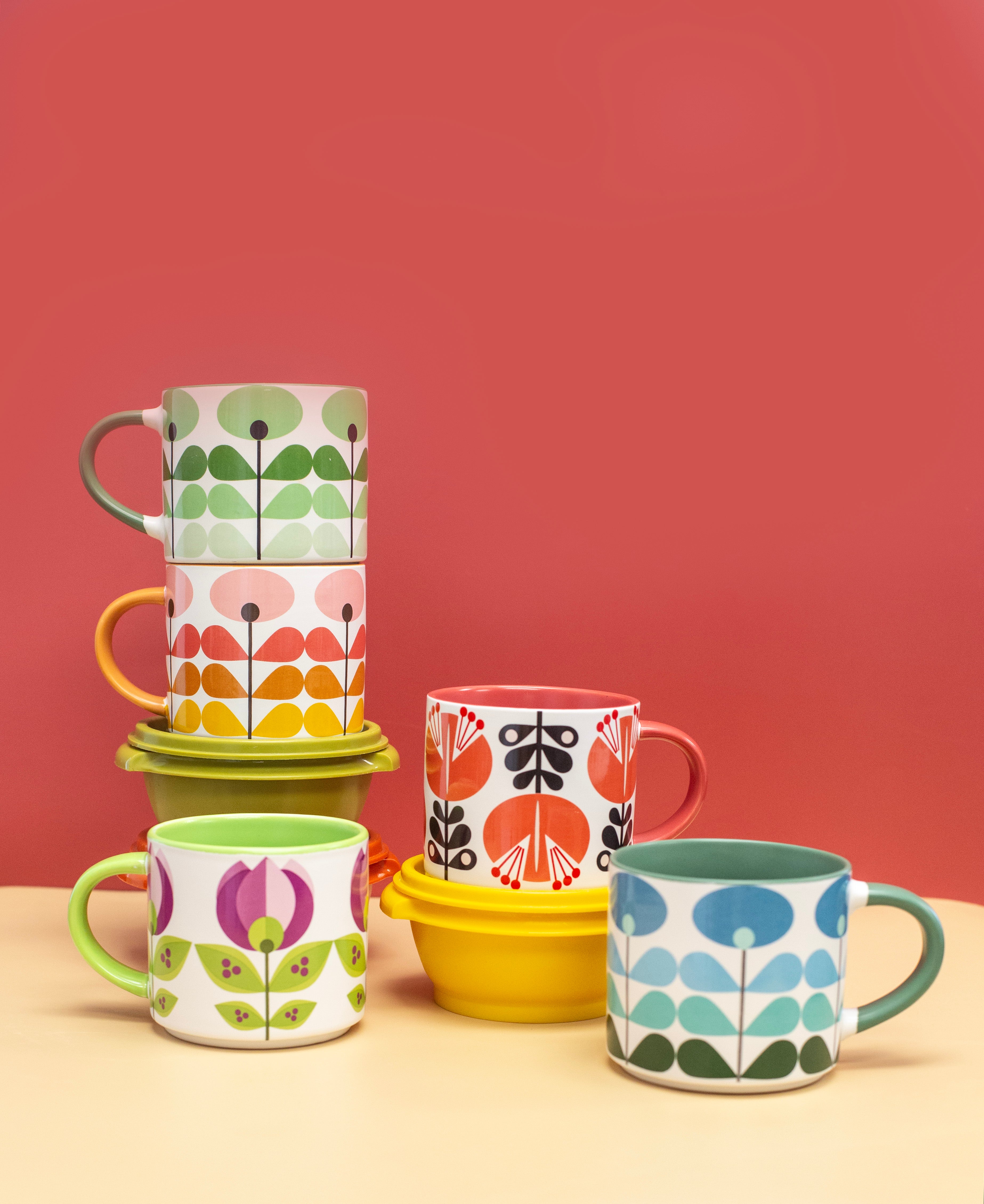 Green Mod Flower Mid Century Modern Stackable Matte Coffee Mug