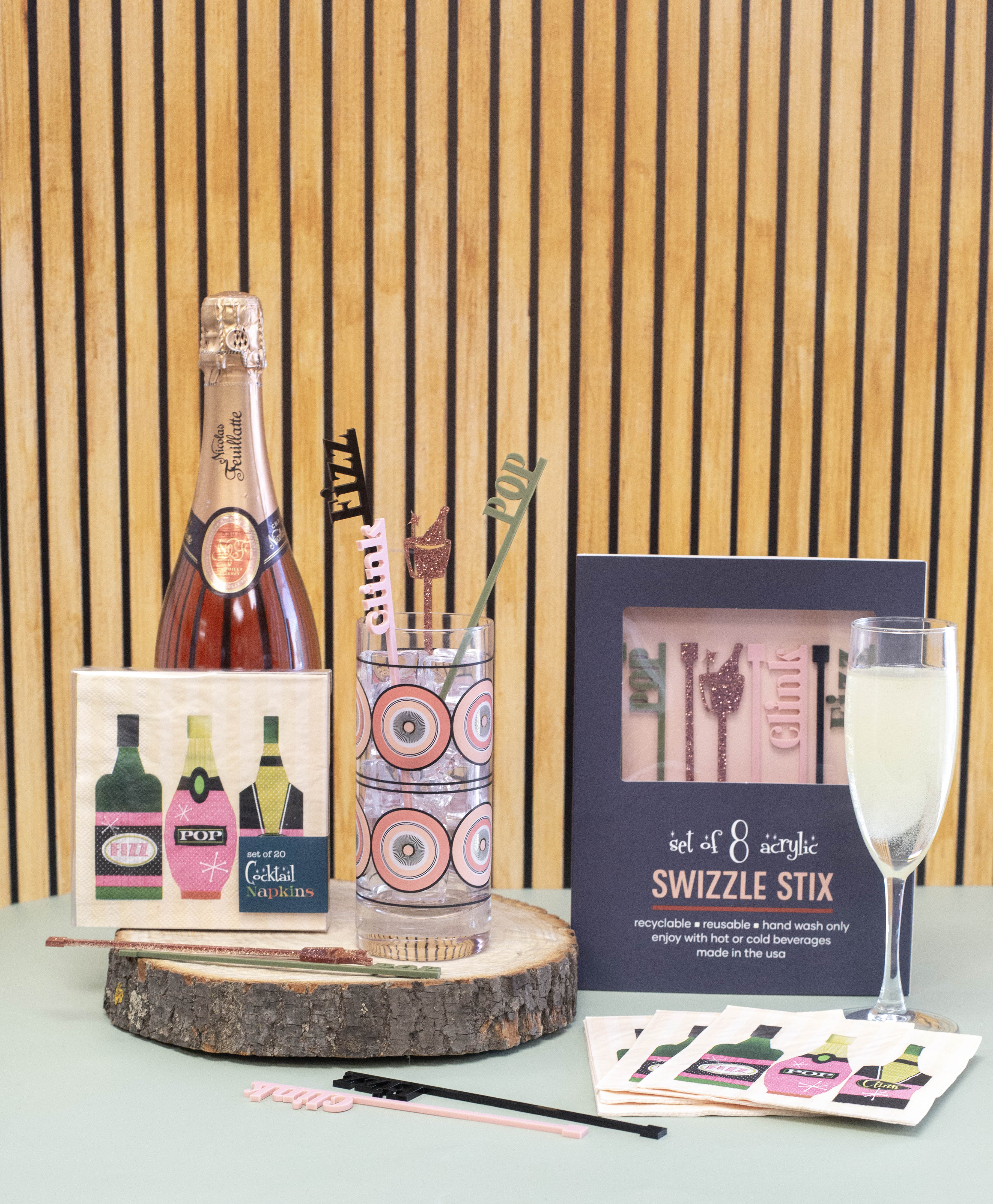 Pop Clink Fizz Celebration Acrylic Swizzle Stix Drink Stirrers