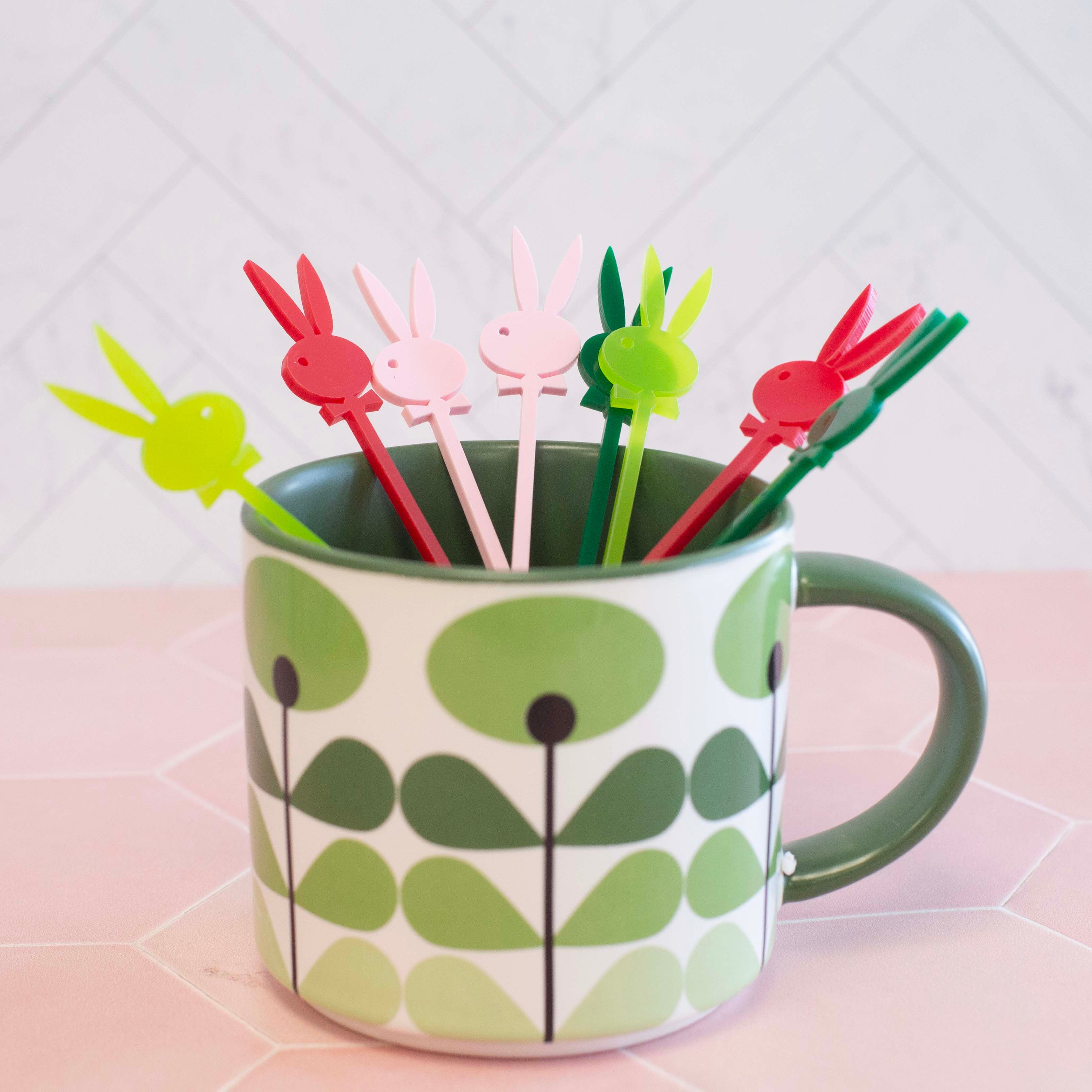 Bunny Ears Mid Century Modern Swizzle Easter Drink Stirrers