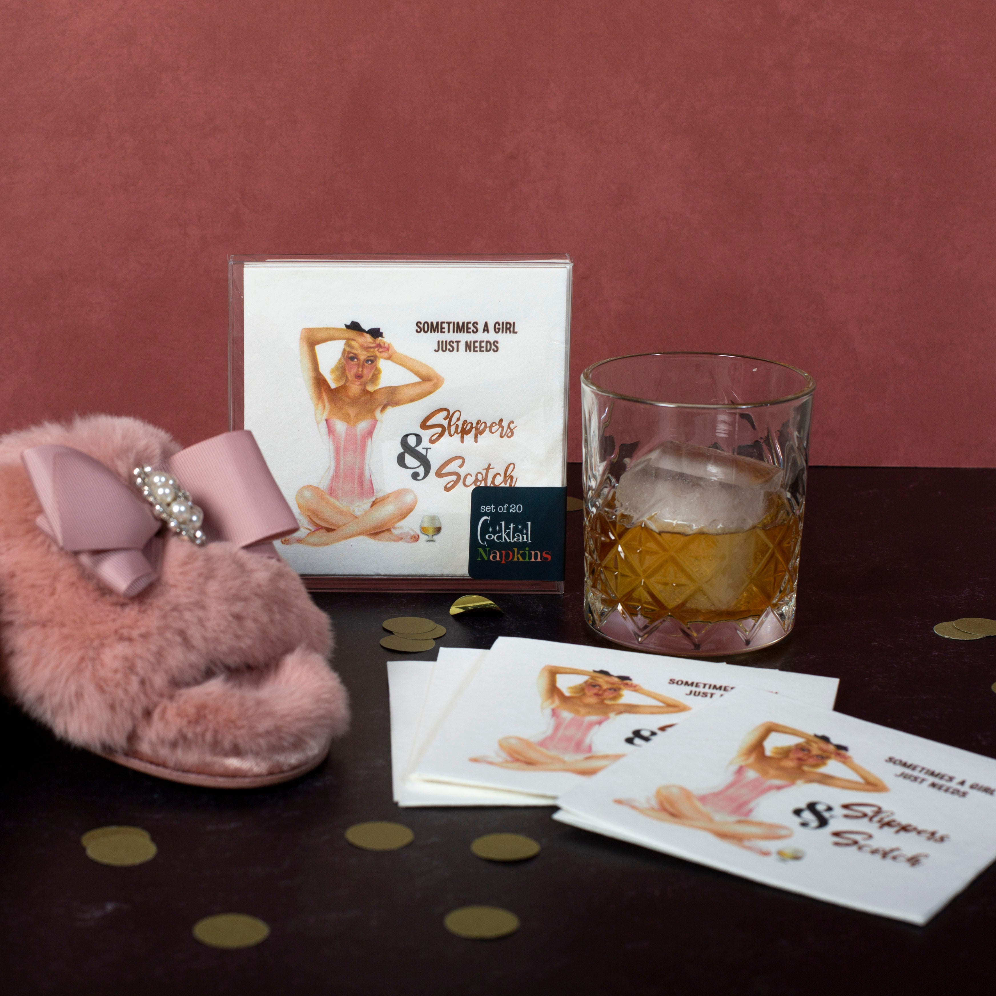 Slippers and Scotch Foil Cocktail Luncheon Napkins