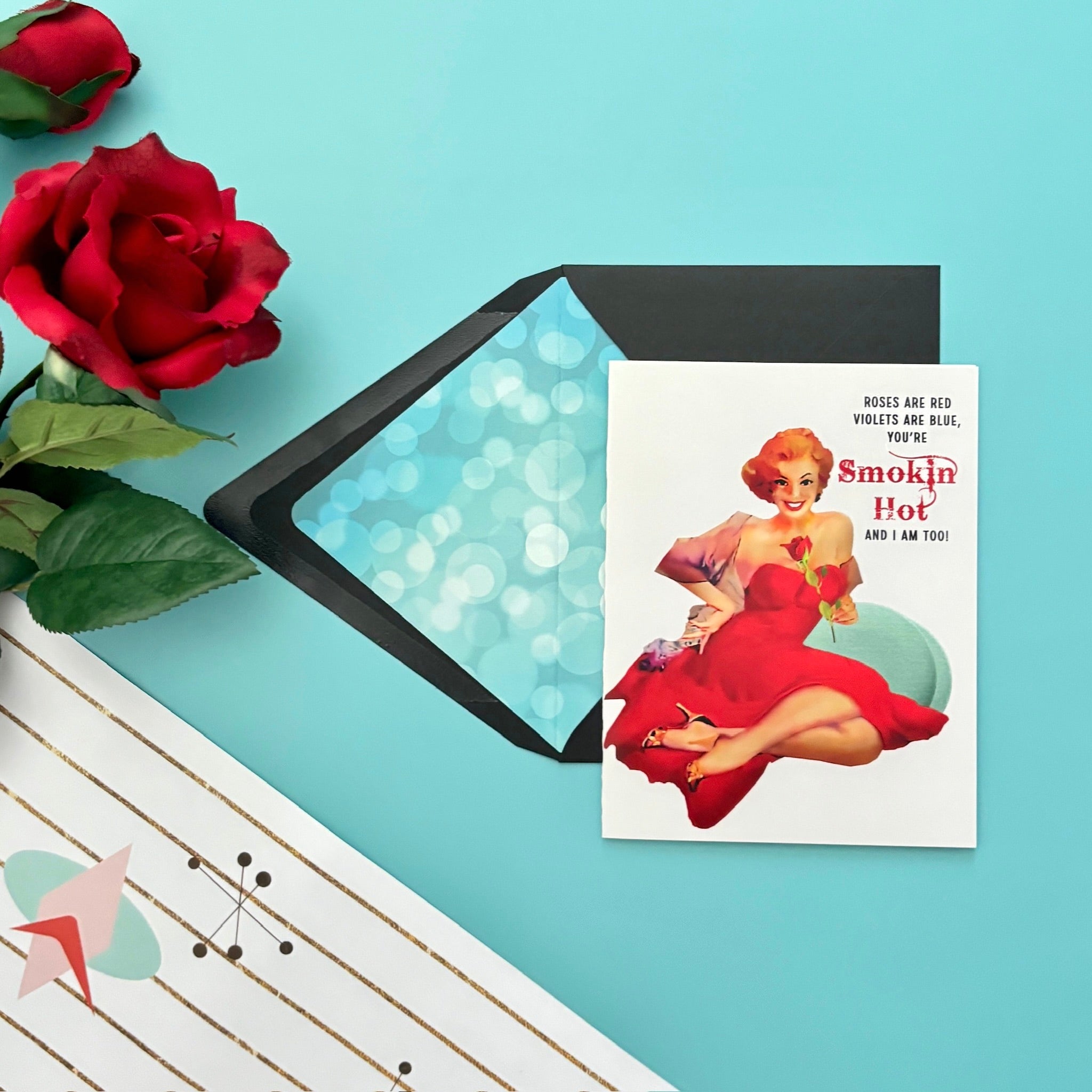 Smokin Hot Pinup Roses are Red Love Valentine Greeting Card
