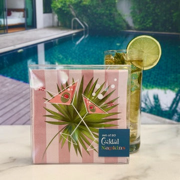 Pink Martini and Palm Retro Cocktail Beverage Napkin