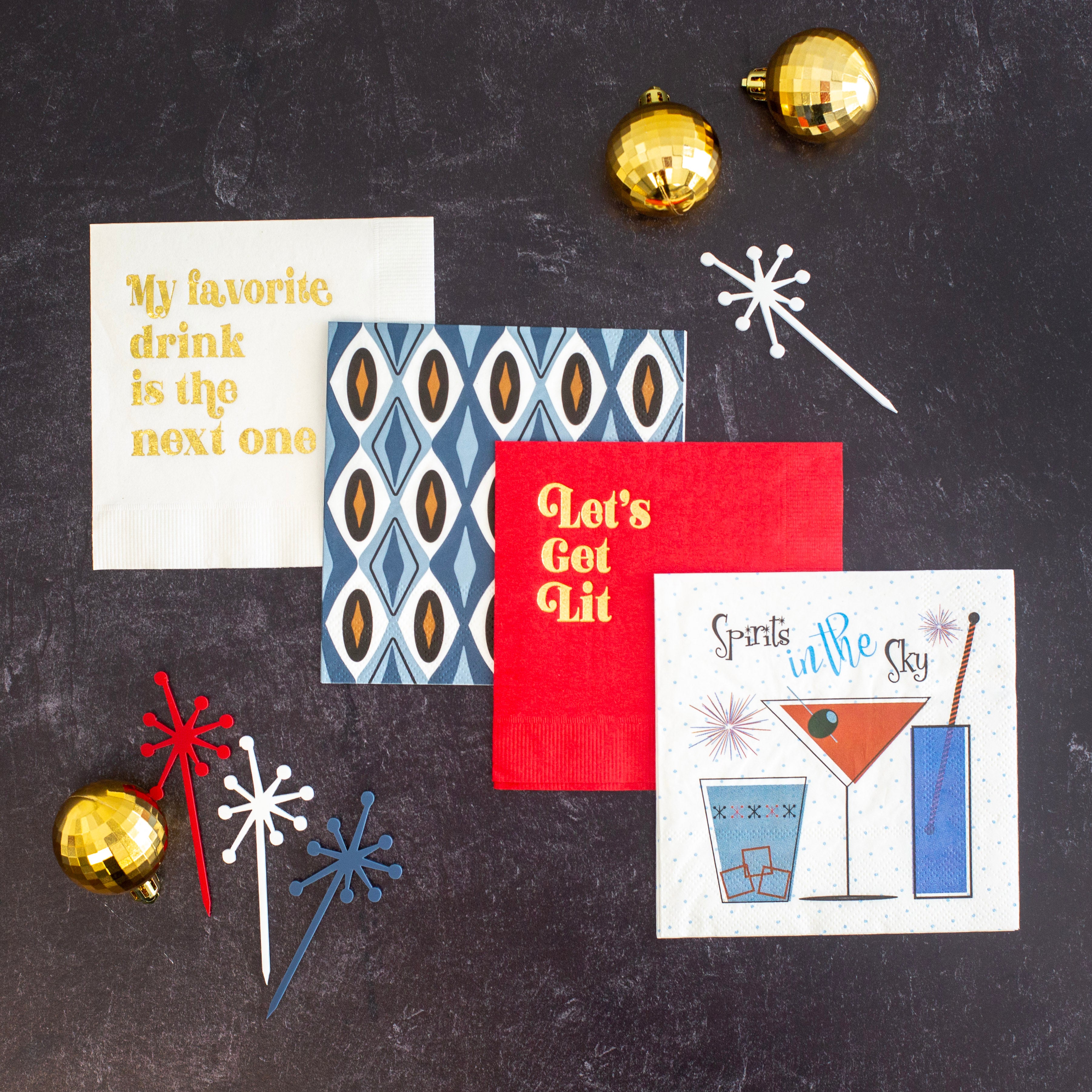 Blue Diamond String Mid Century Modern Cocktail Napkin