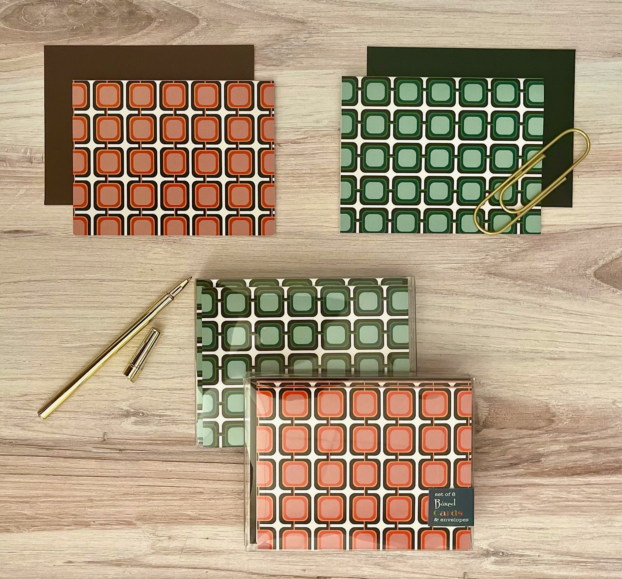 Blue Retro Squares Mid Century Modern Notecard Boxed Set