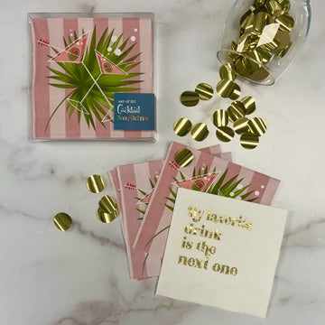 Pink Martini and Palm Retro Cocktail Beverage Napkin