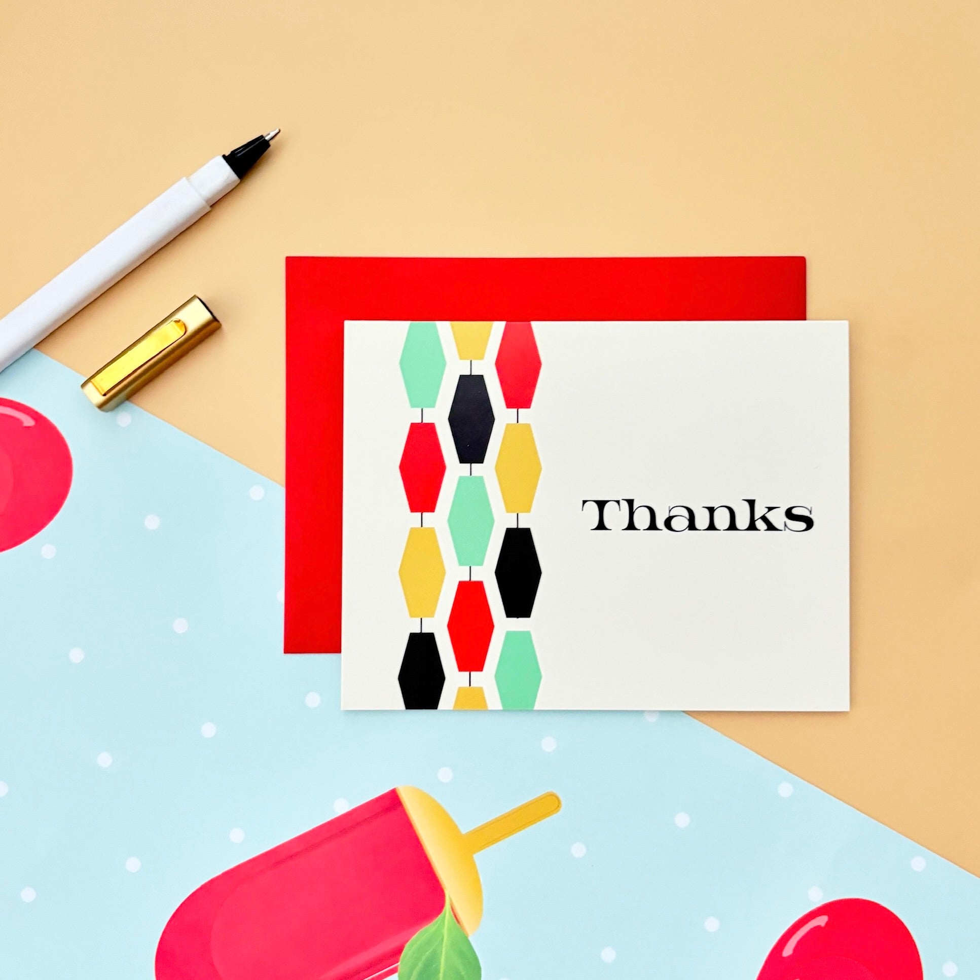 Geometric Hexagon Mid century Modern Thank You Card Boxed Set