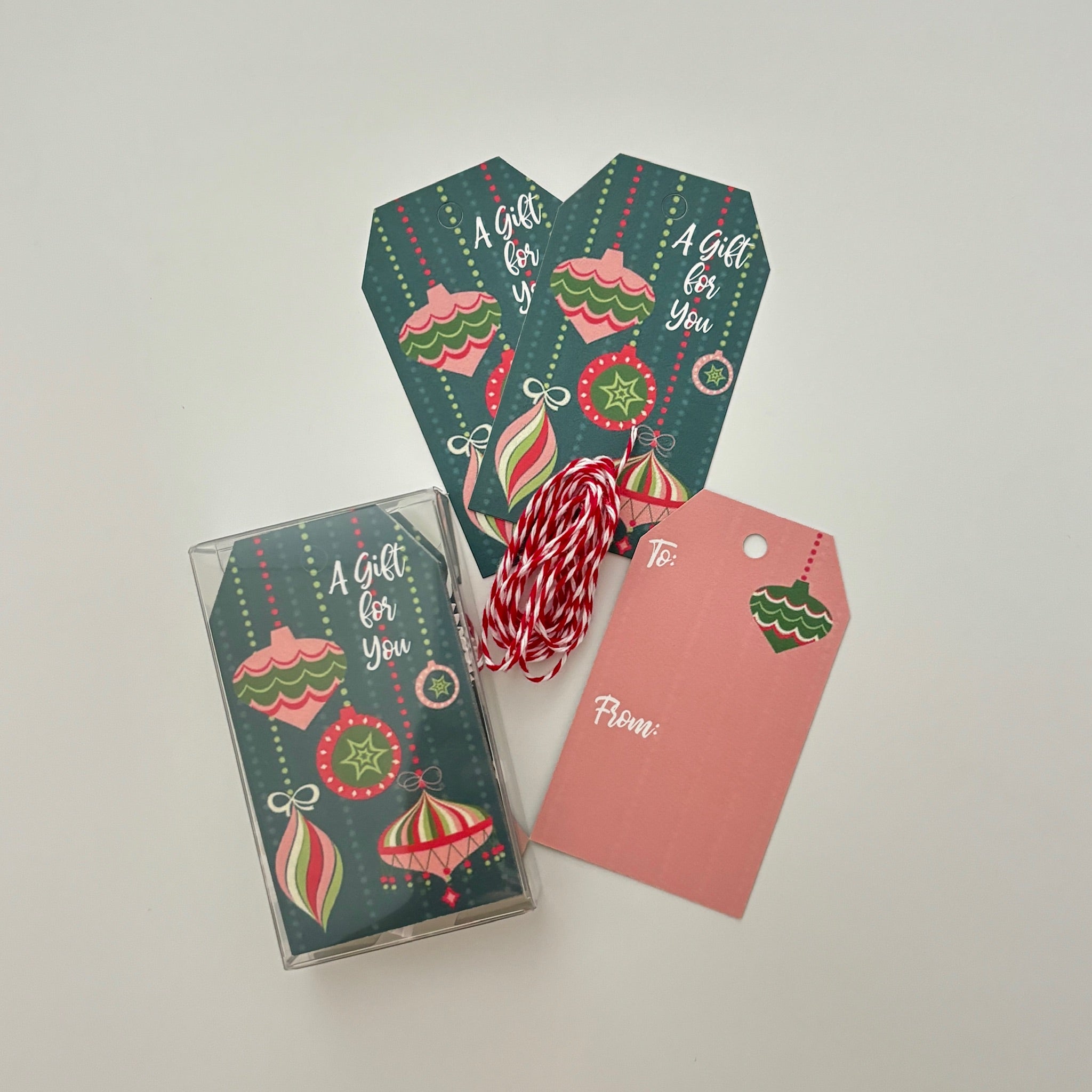 Retro Ornament Gift Tags with Rolled Twine Set of 10