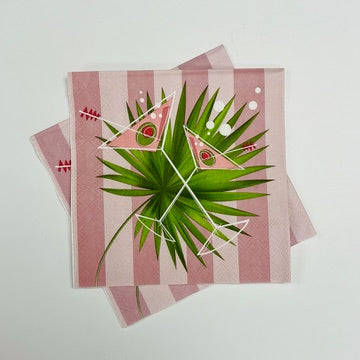 Pink Martini and Palm Retro Cocktail Beverage Napkin