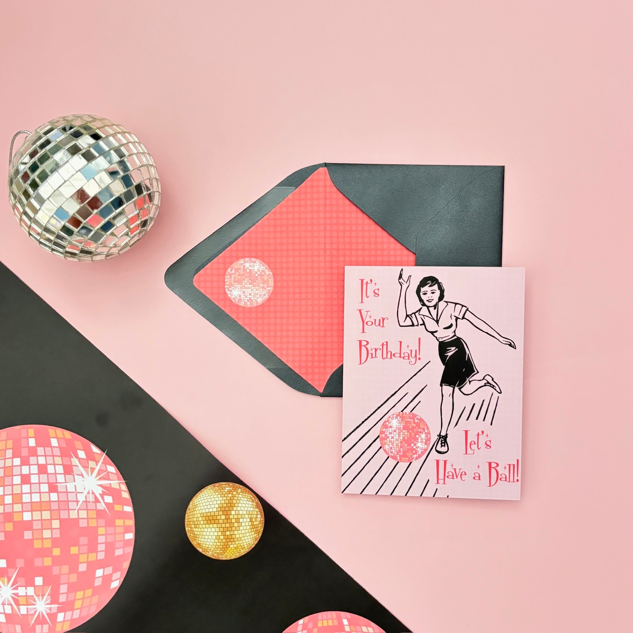 Its Your Birthday Have A Ball Retro Disco Bowling Card