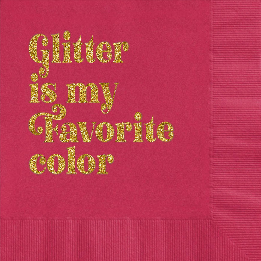 Glitter is My Favorite Color Gold Foil Magenta Cocktail Beverage Napkin