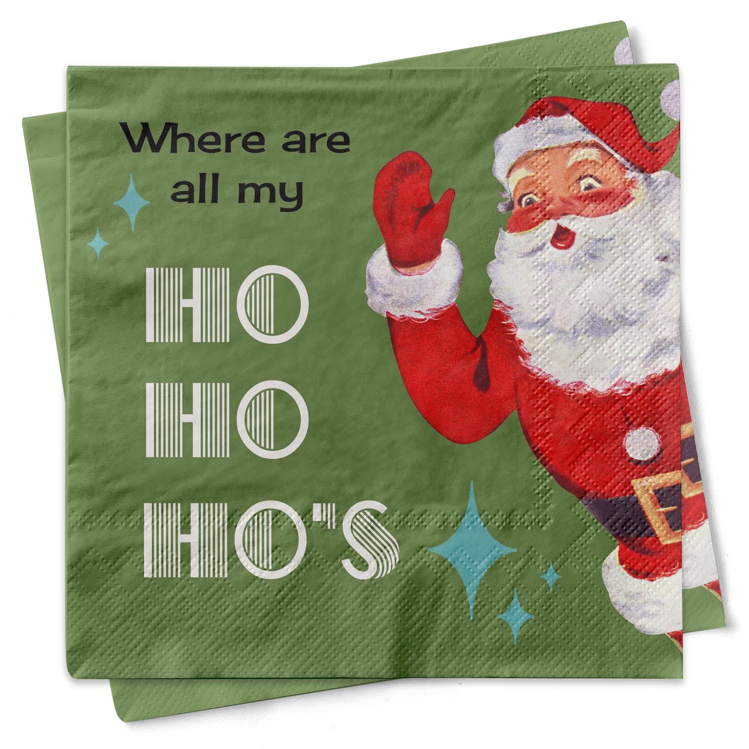 Santa Hos Funny Retro Holiday Cocktail Beverage Napkin