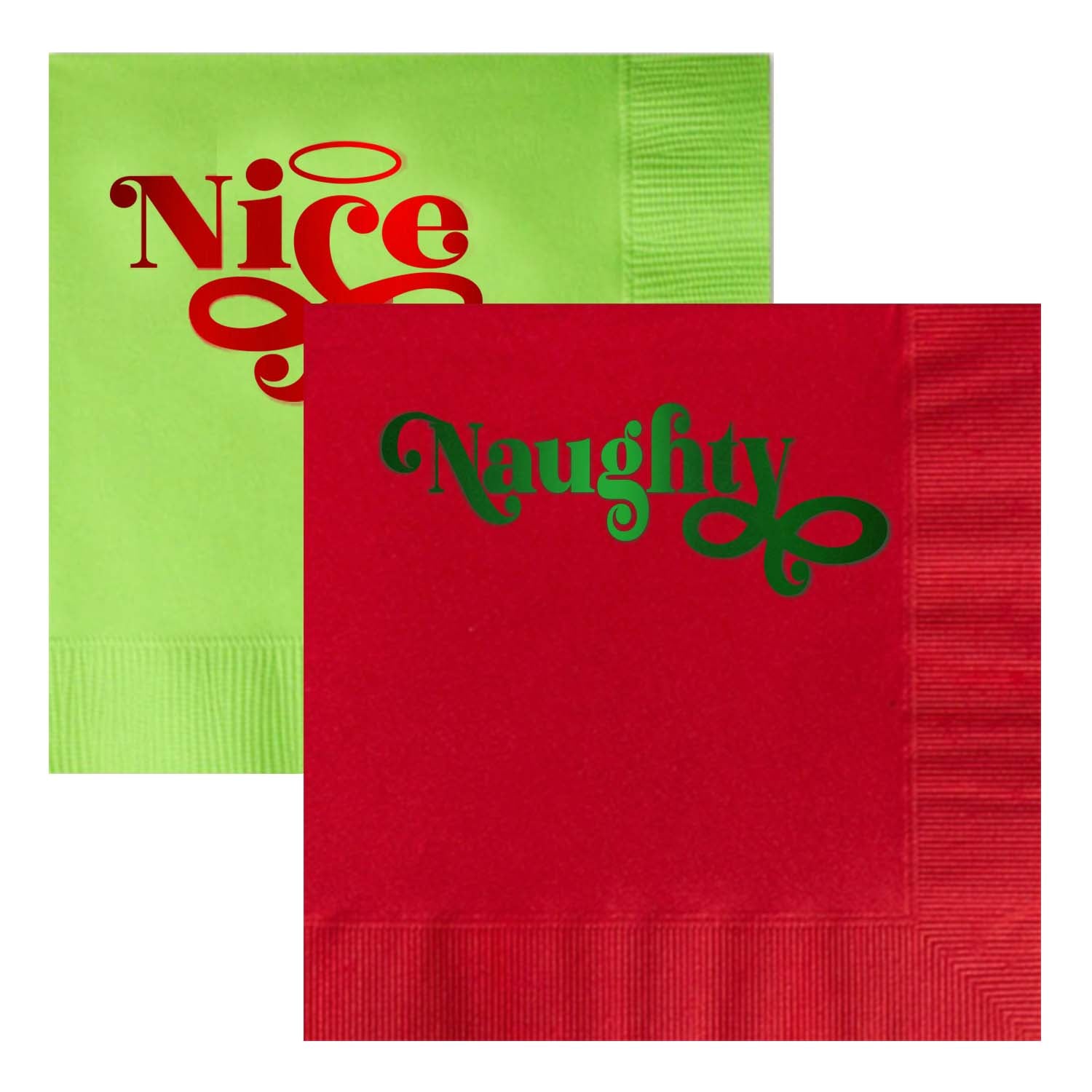 Naughty and Nice Foil Funny Holiday Cocktail Beverage Napkin