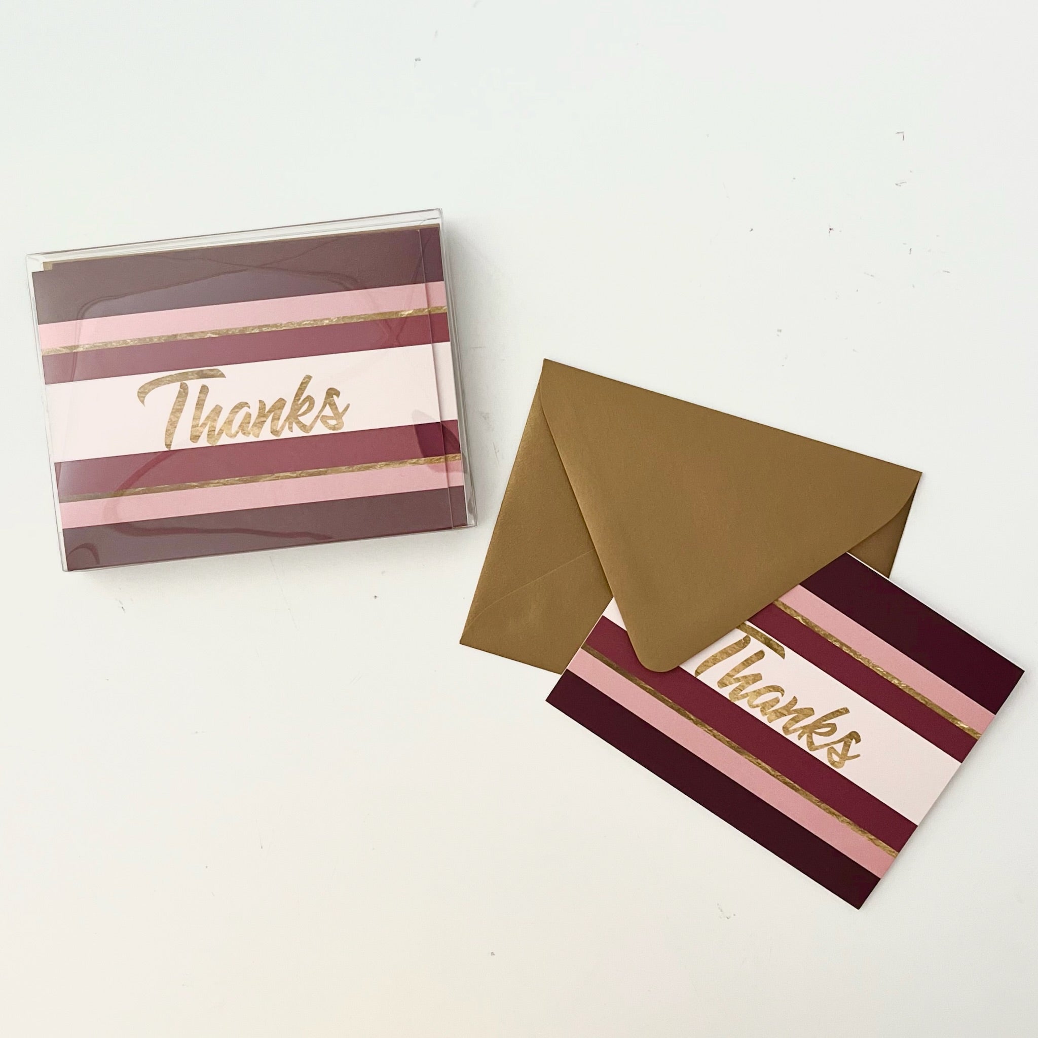 Wine Stripe and Gold Mid Century Modern Thank You Card Boxed Set