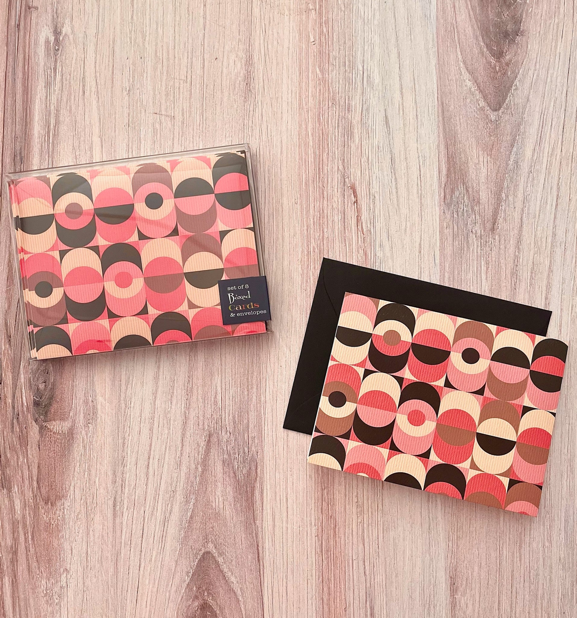 Pink and Black Circle in Oval Mid Century Blank Notecard Boxed Set