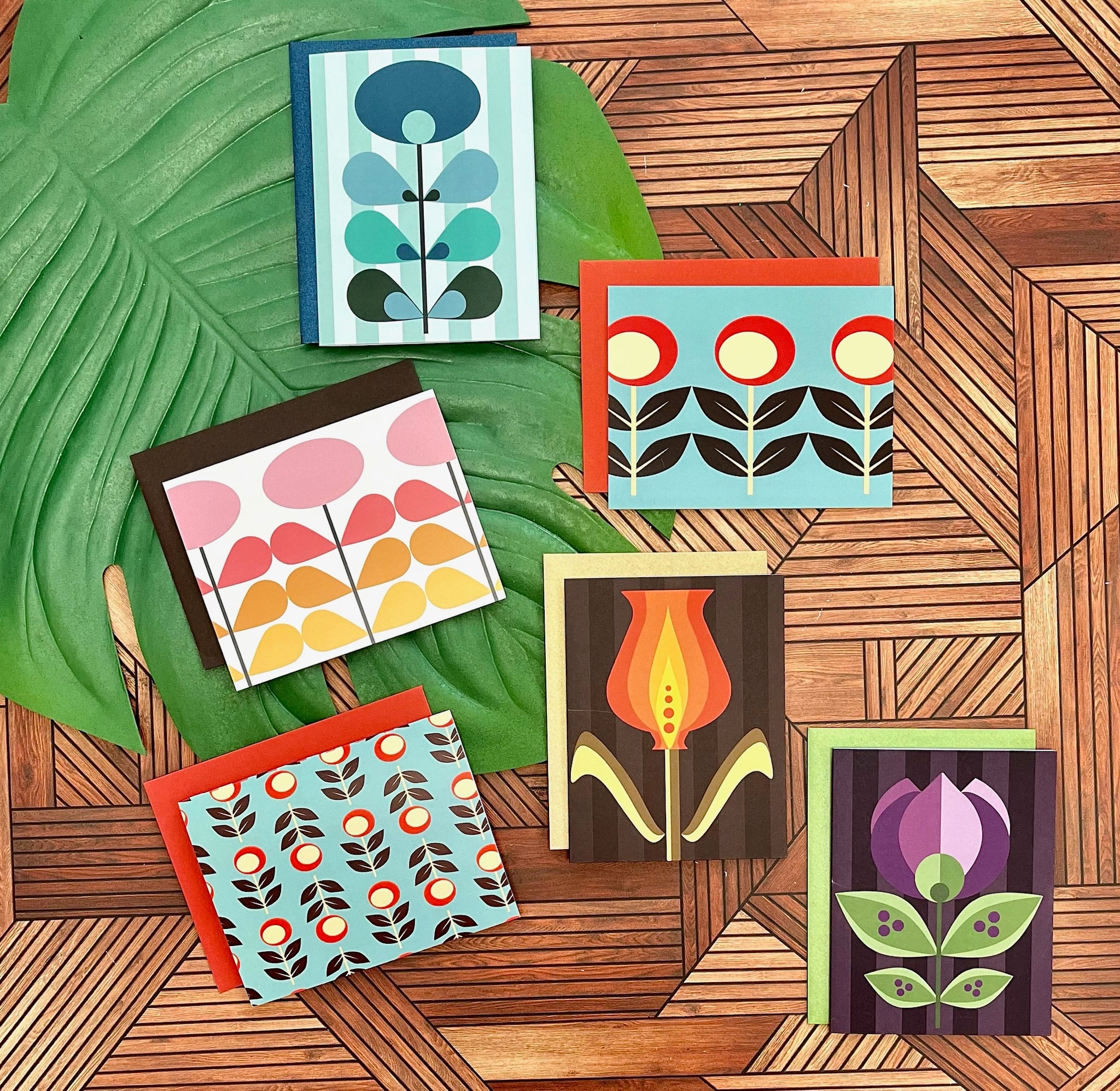 Blue Flower Mid Century Modern Matte Note Card Boxed Set