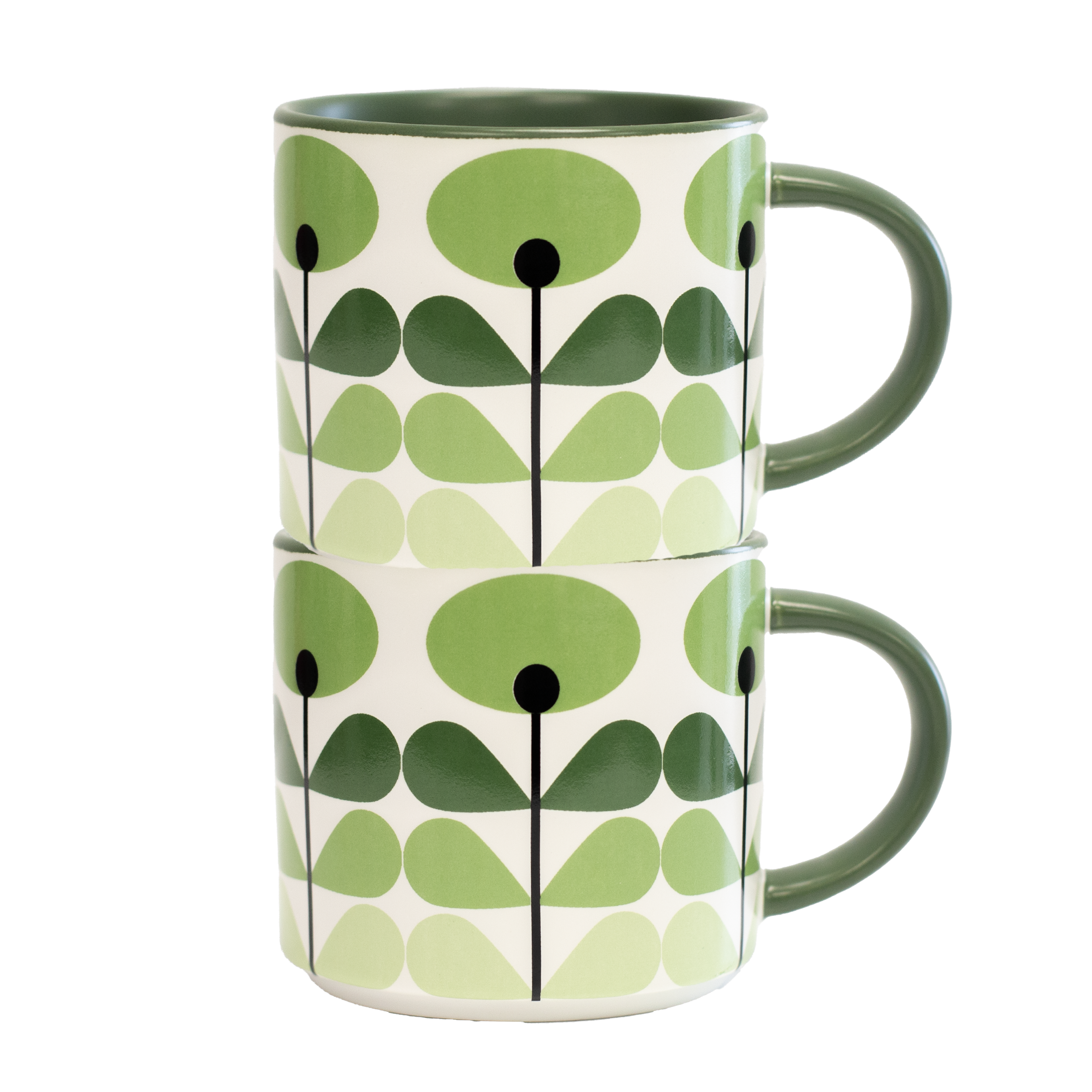 Green Mod Flower Mid Century Modern Stackable Matte Coffee Mug
