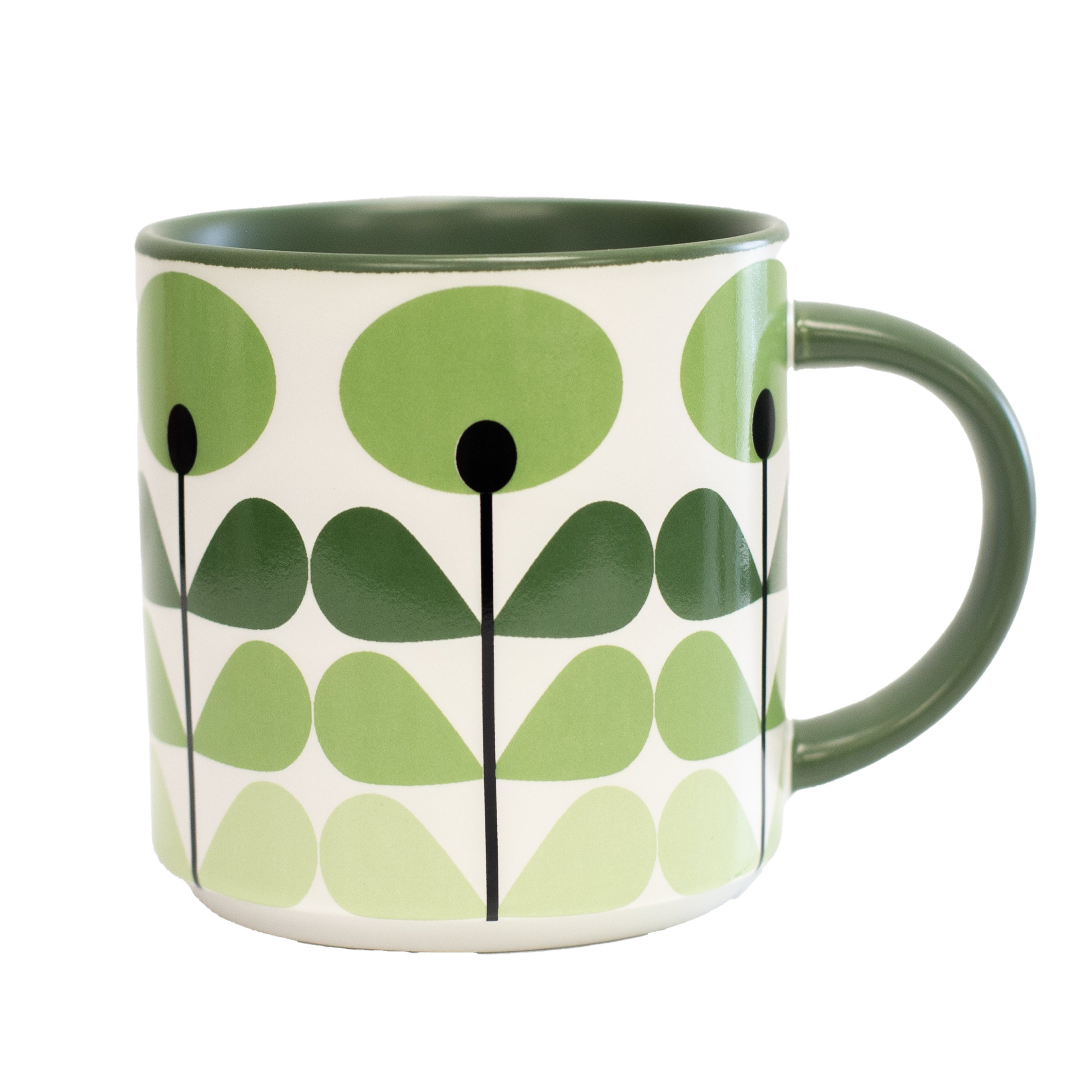 Green Mod Flower Mid Century Modern Stackable Matte Coffee Mug