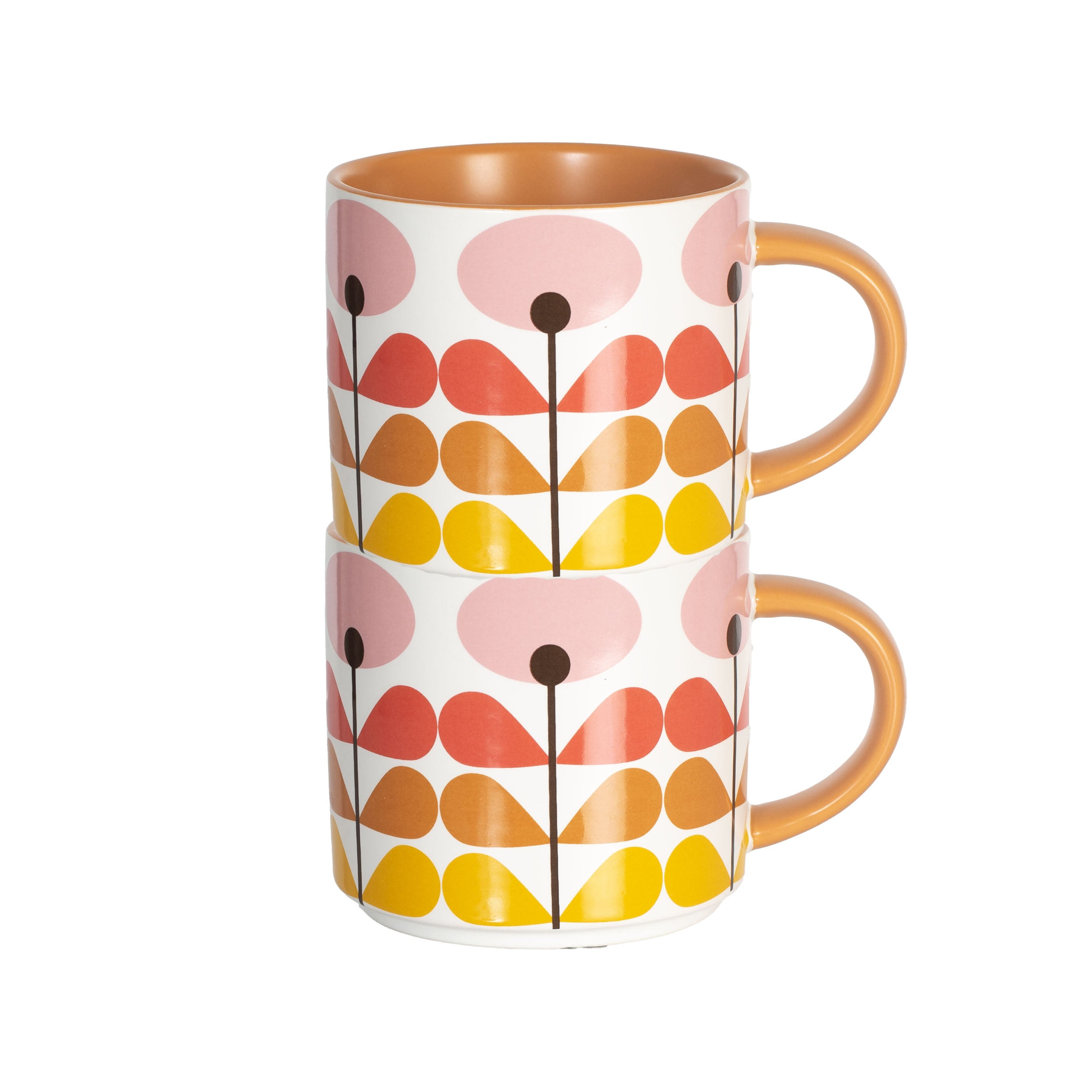 Pink Mid Century Modern Flower Stackable Matte Coffee Mug