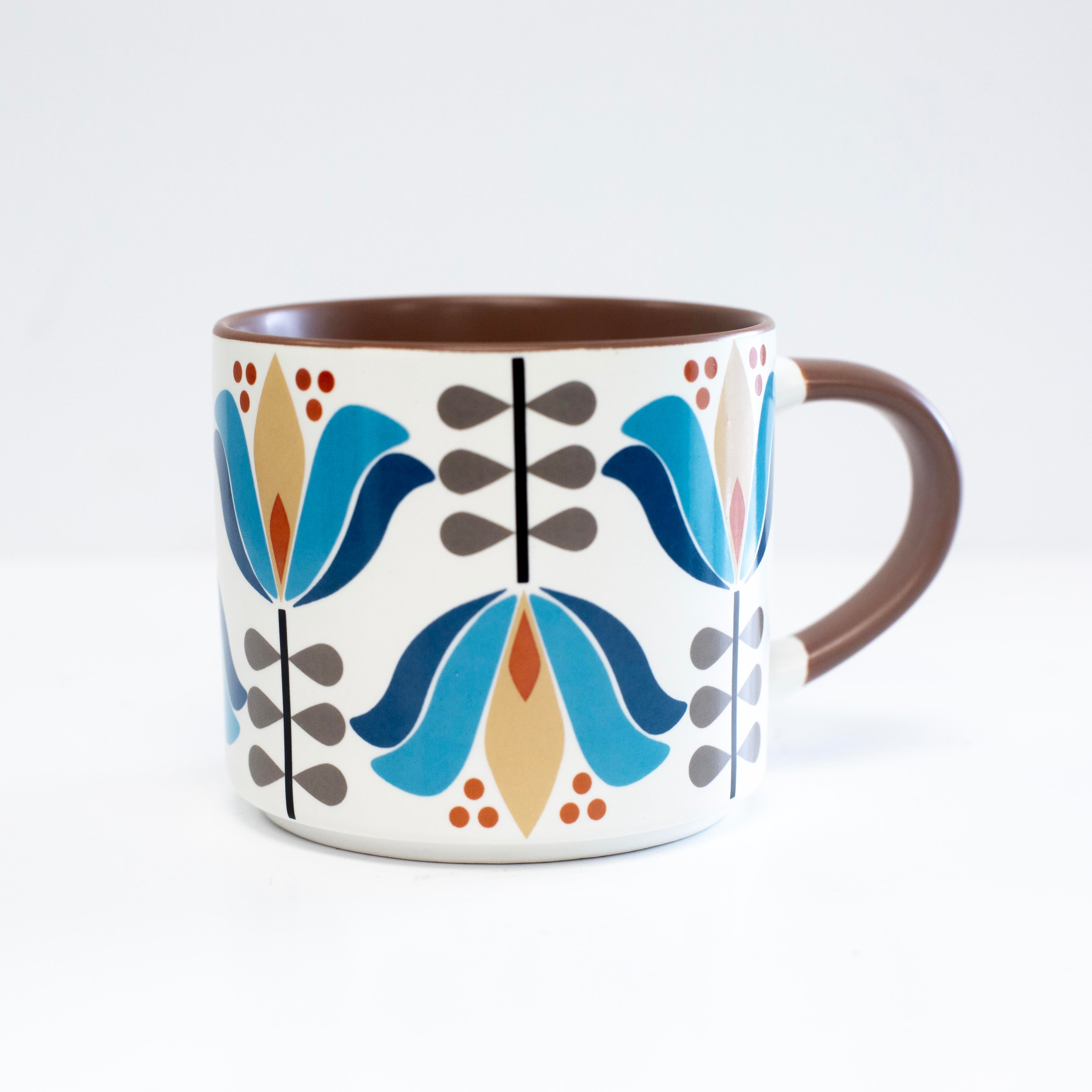 Blue Lotus Flower Mid Century Modern Stackable Matte Coffee Mug