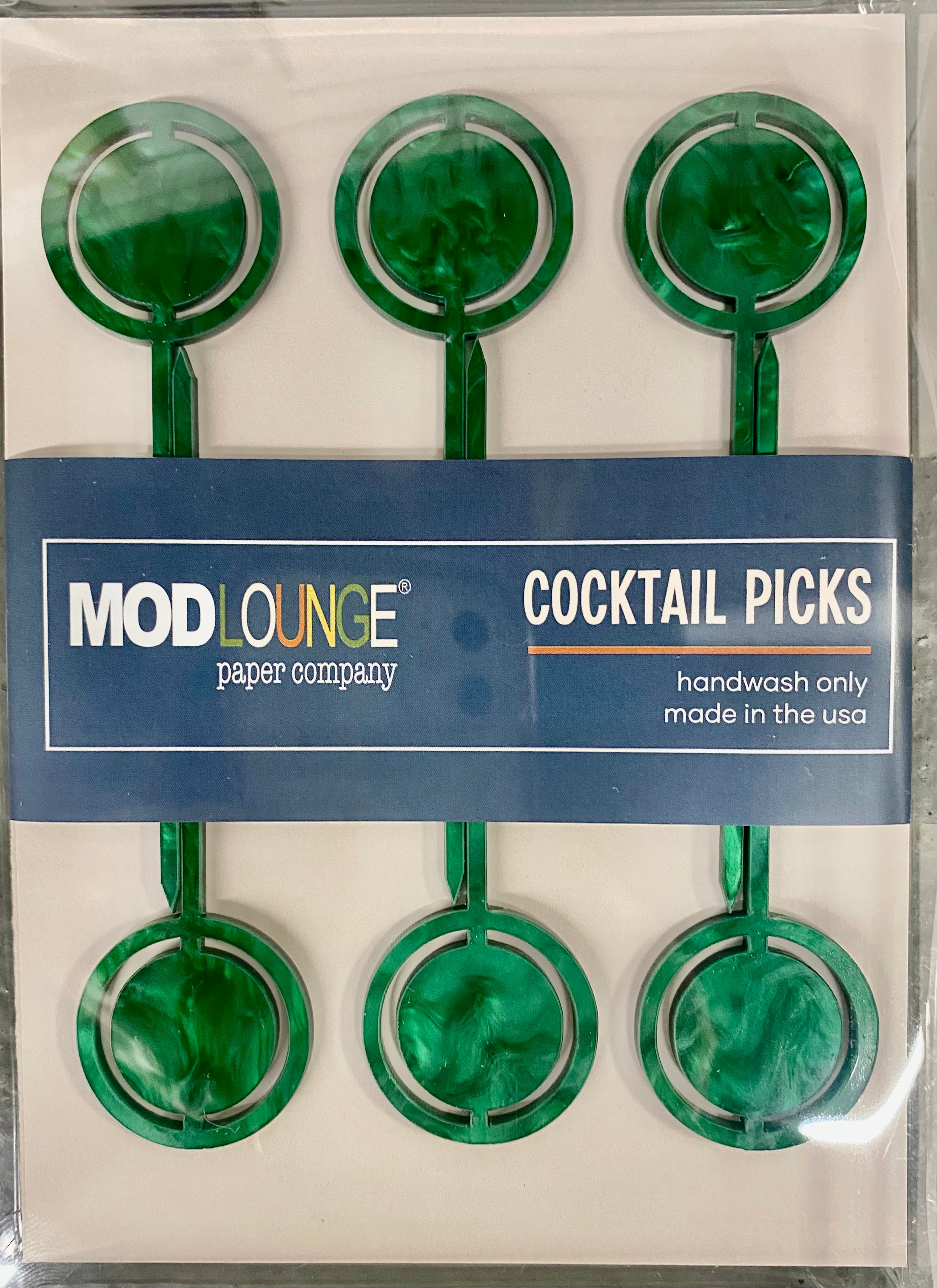 Green Pearl Circle Mid Century Modern Acrylic Cocktail Appetizer Pick