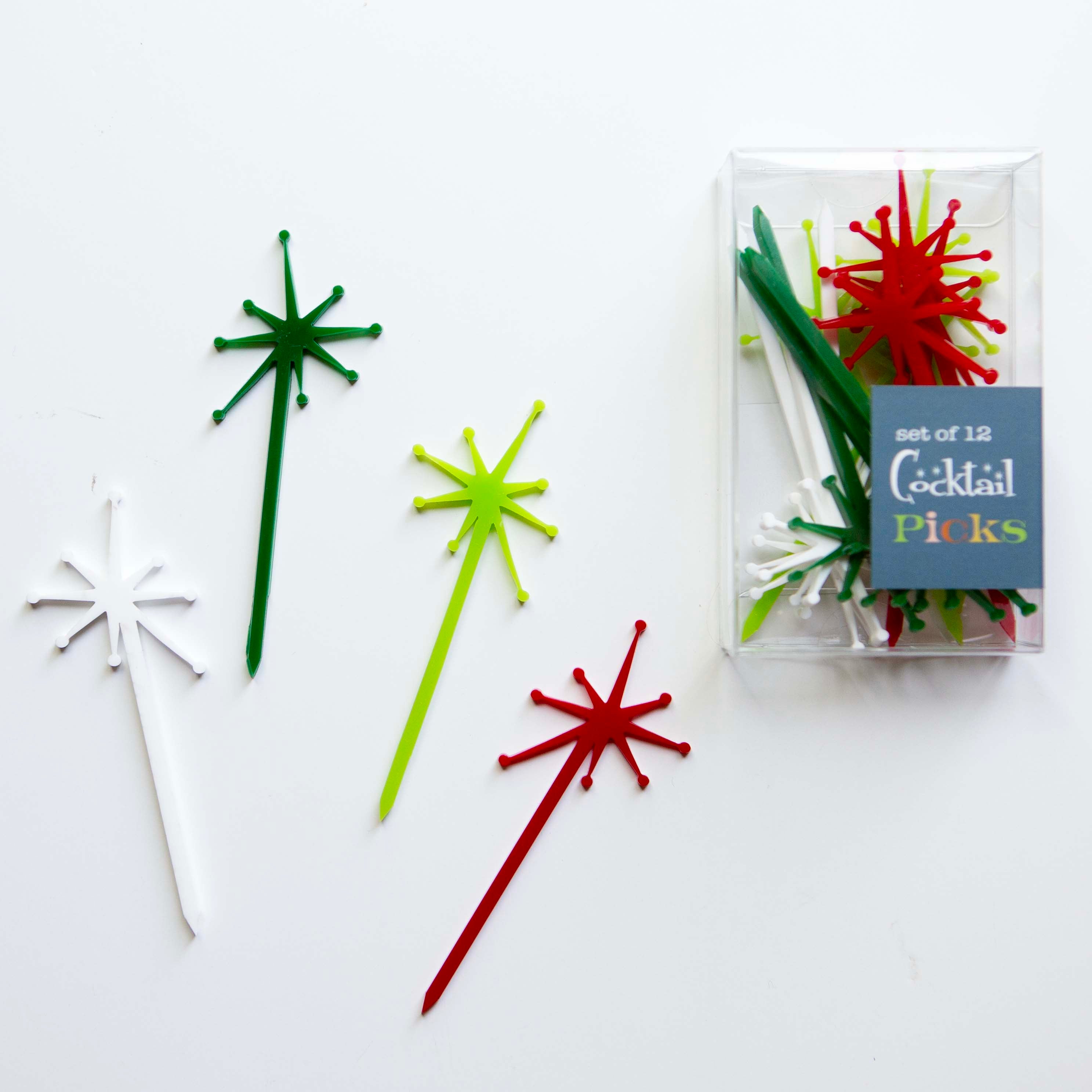 Retro Starburst Holiday Acrylic Appetizer Cocktail Pick Set