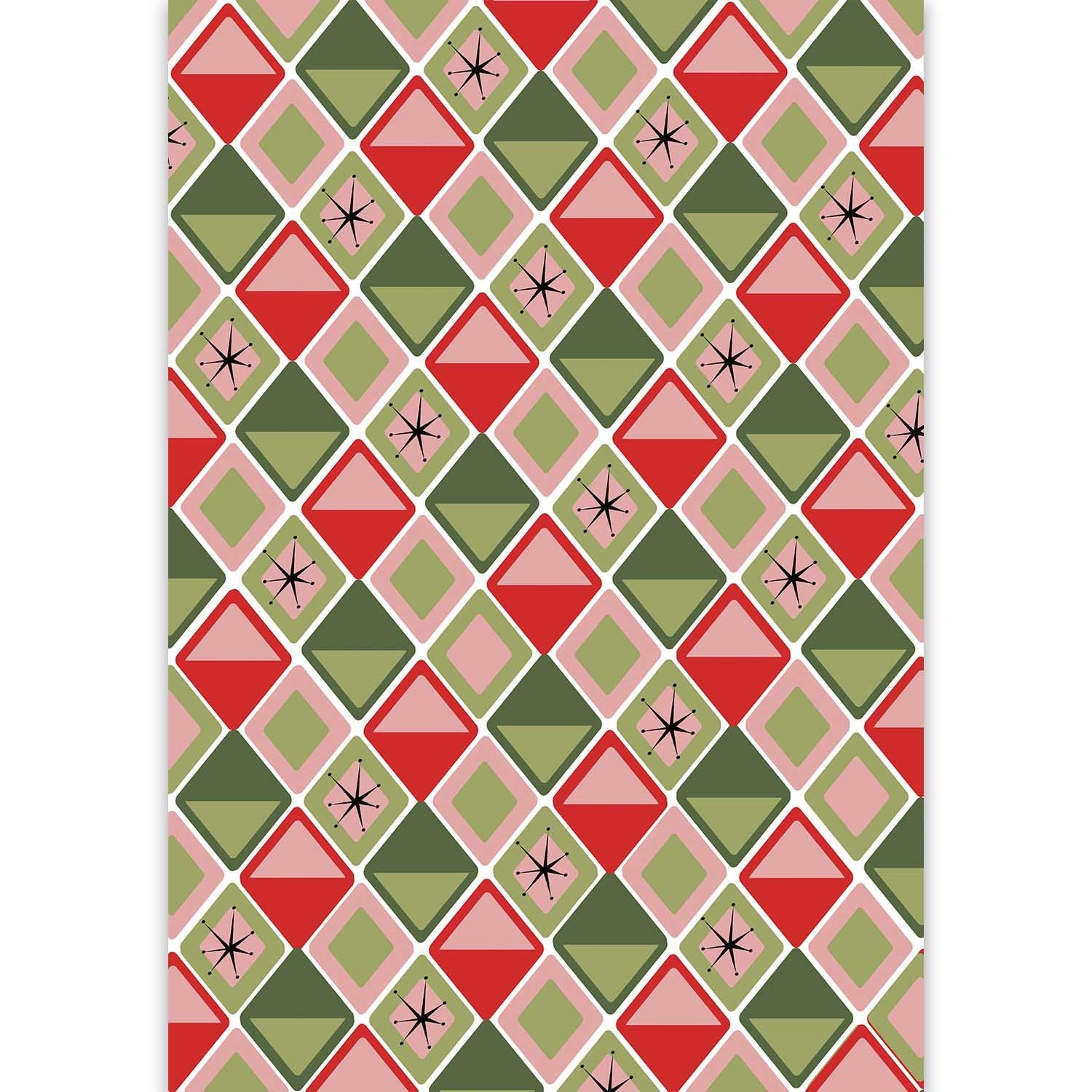 Diamonds Geometric Mid Century Modern Double Sided Gift Wrap Craft Sheets Set of 2