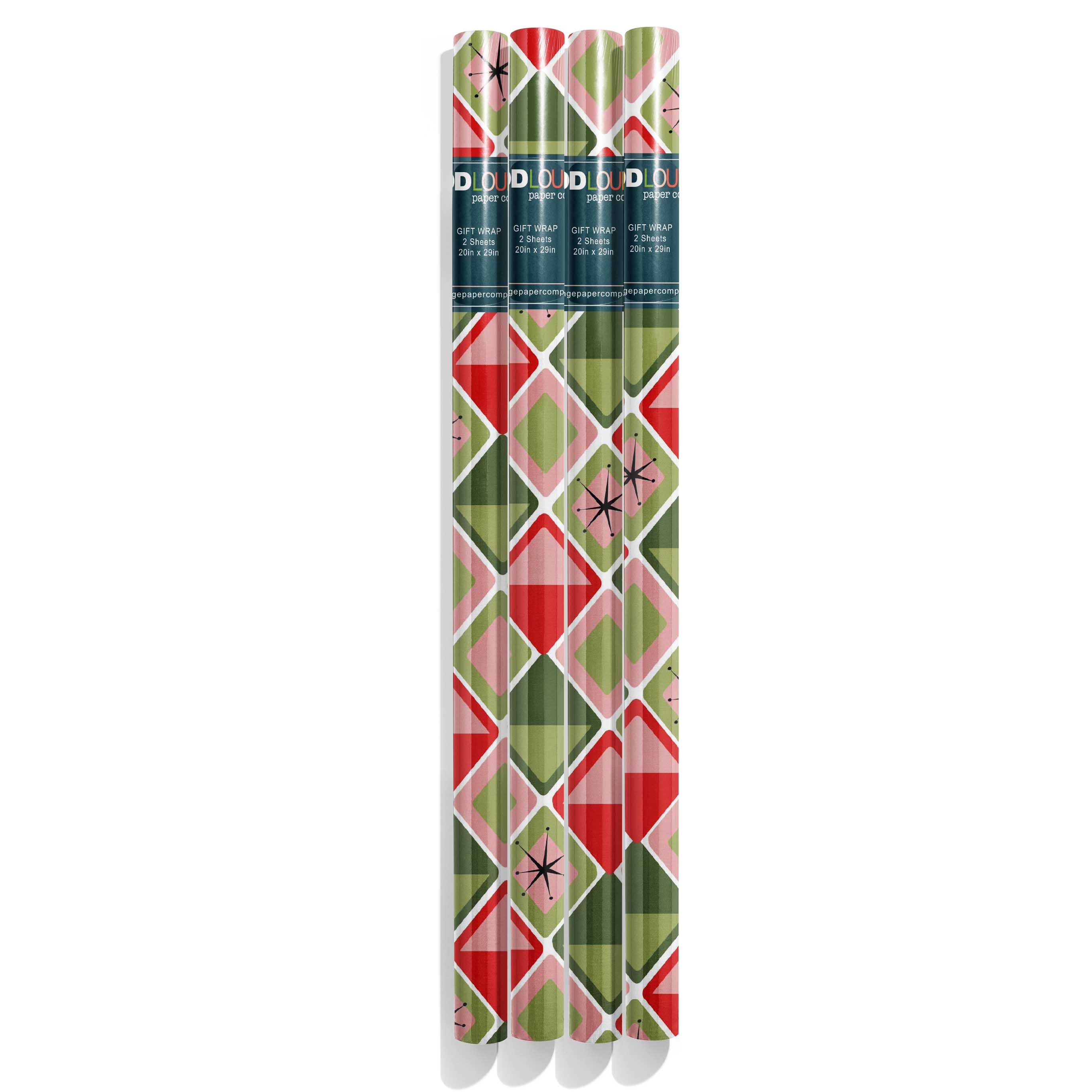 Diamonds Geometric Mid Century Modern Double Sided Gift Wrap Craft Sheets Set of 2