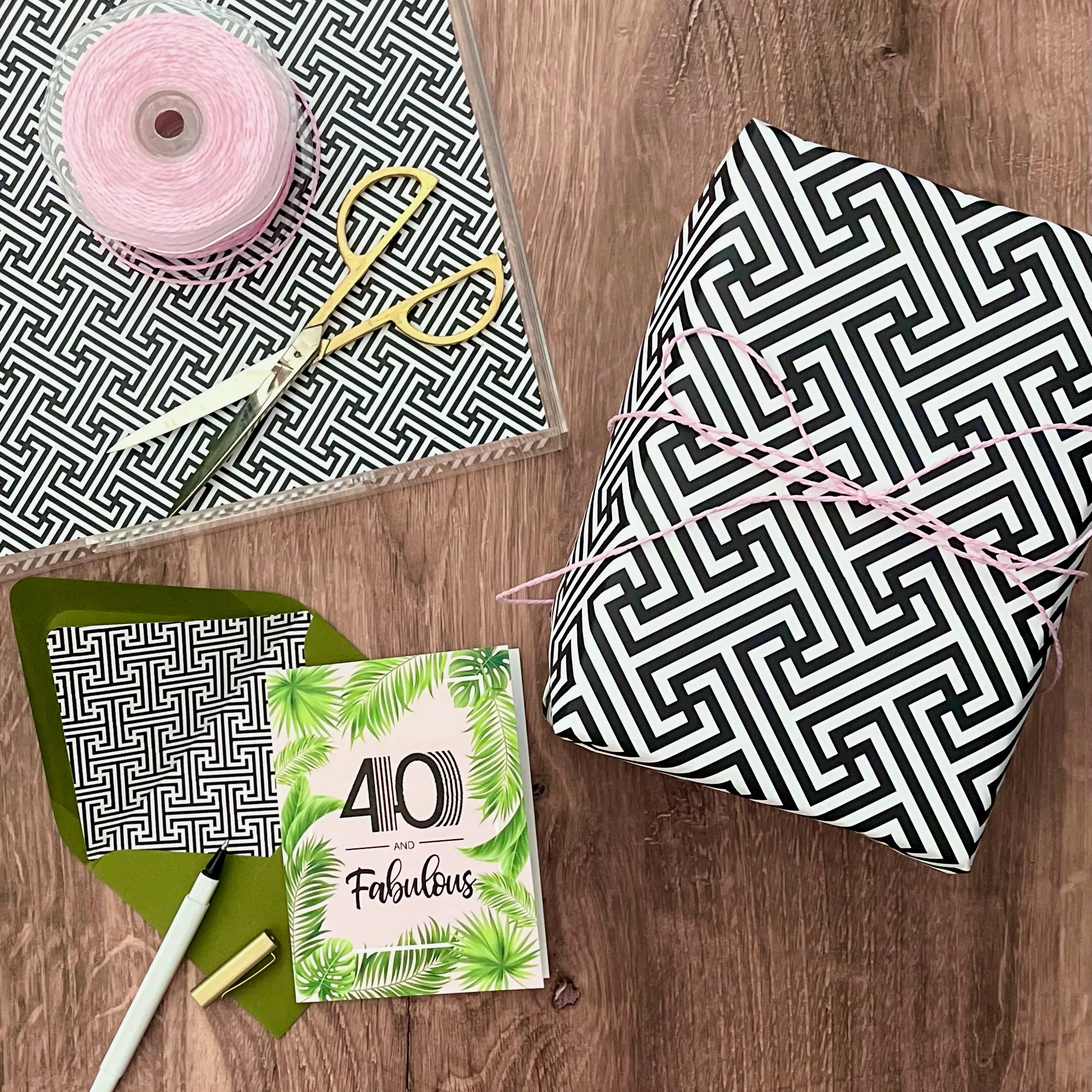 40 and Fabulous Tropical Palm Leaf Pink Birthday Card